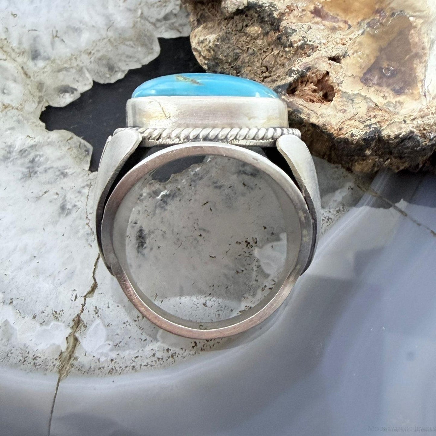 Native American Sterling Silver Square Kingman Turquoise Shield Ring Size 11.25 For Men