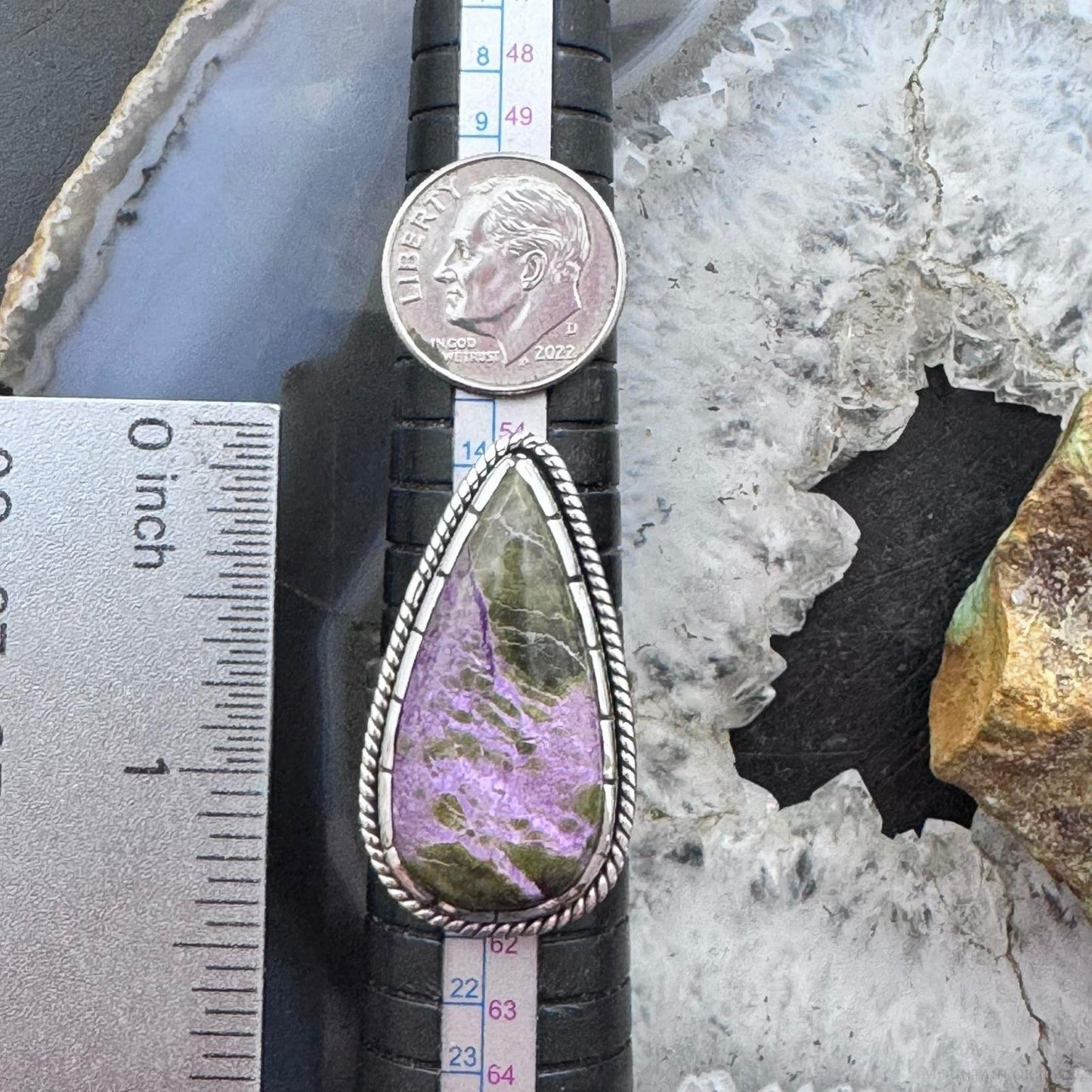 Sterling Southwestern Style Elongated Teardrop Stichtite Ring Size 8.75 For Women