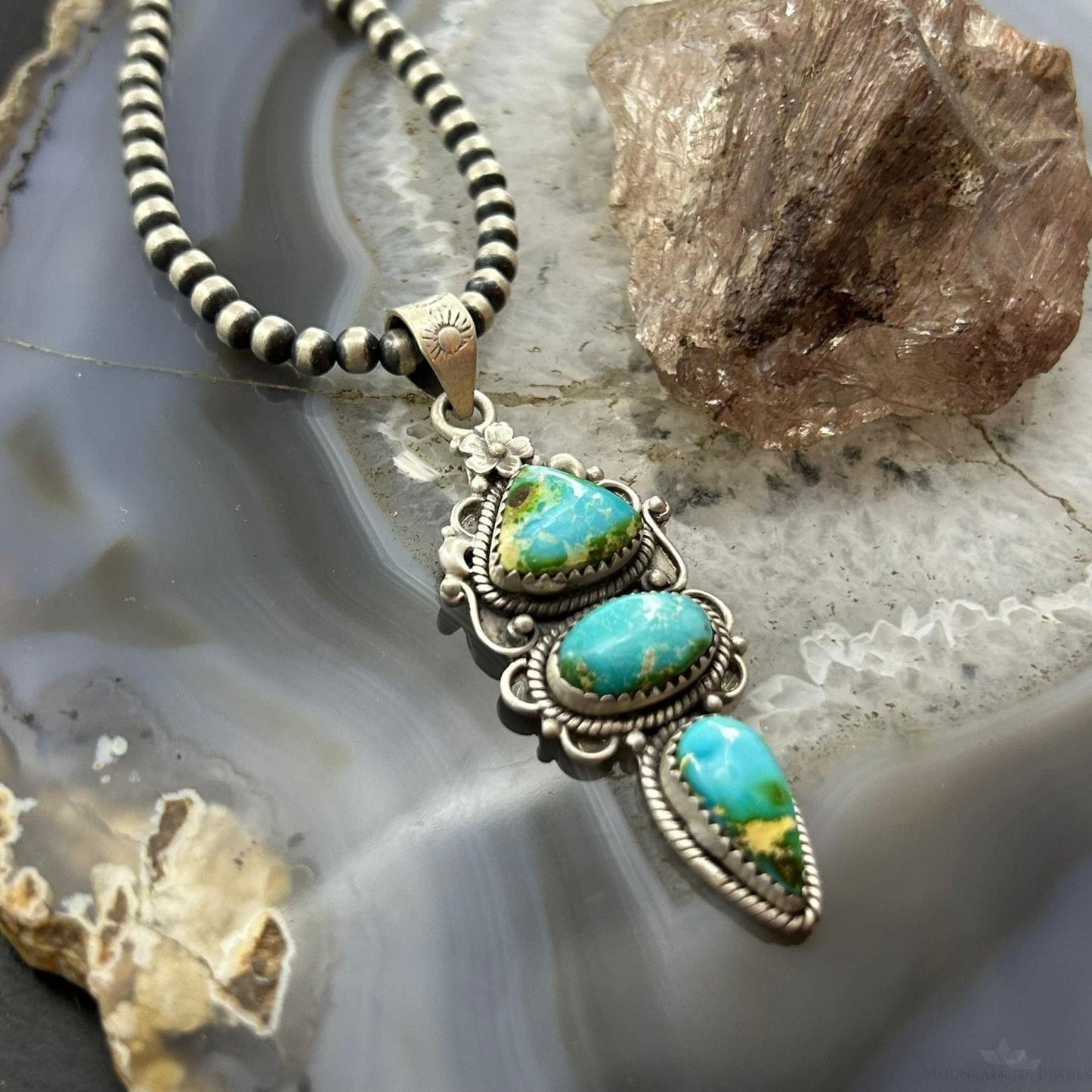 Sterling Silver Southwestern Style 3 Sonora Gold Turquoise Decorated Pendant For Women #4