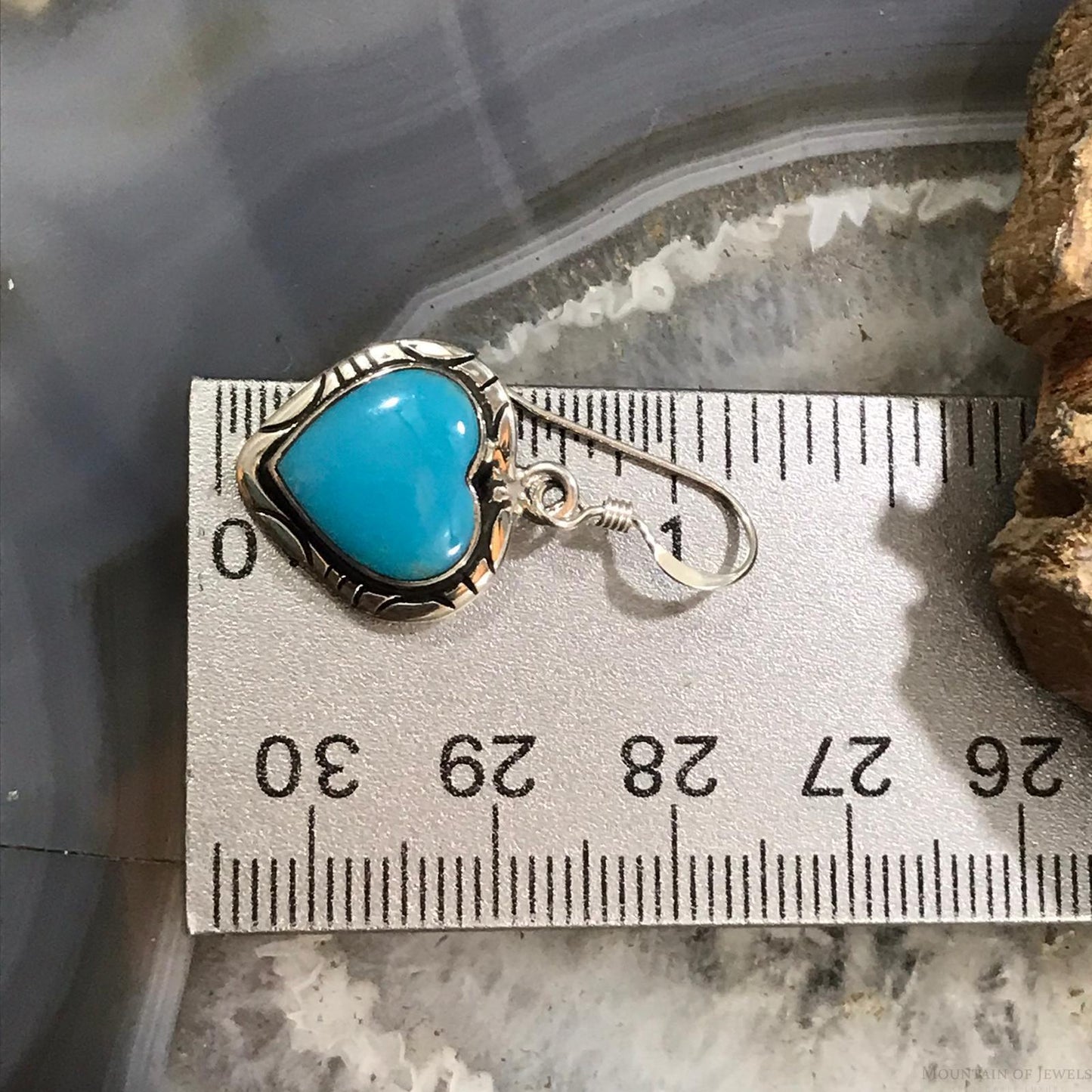 Native American Sterling Silver Small Heart Shaped Turquoise Dangle Earrings For Women