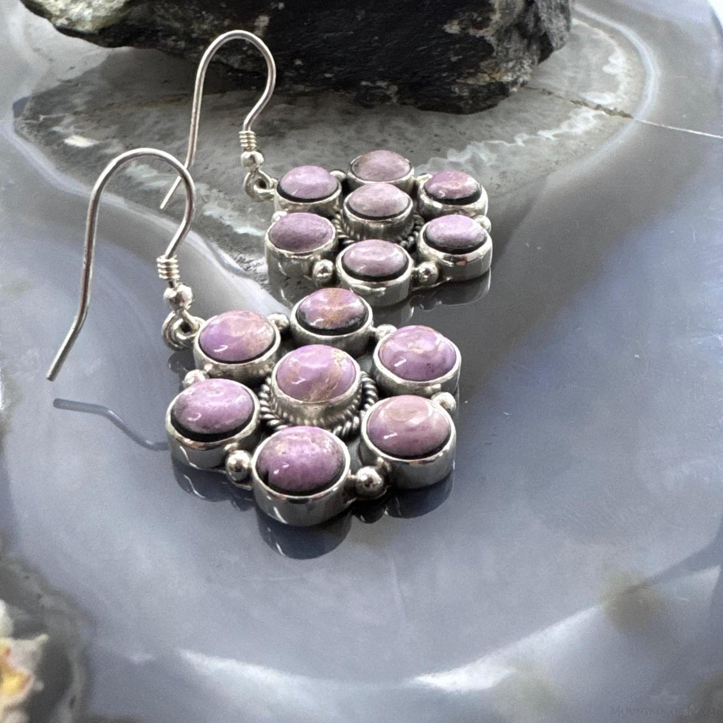 Native American Sterling Silver Phosphosiderite Cluster Dangle Earrings For Women