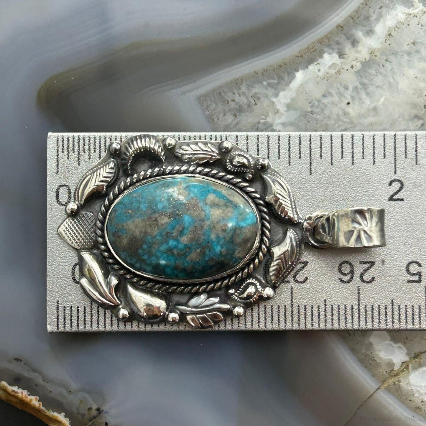 Sterling Silver Southwestern Style Oval Turquoise Decorated Pendant For Women