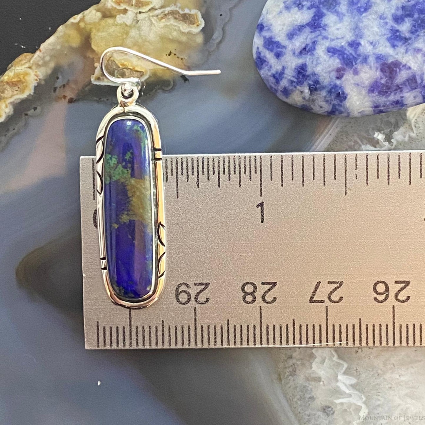 Native American Sterling Silver Oval Azurite Malachite Dangle Earrings For Women