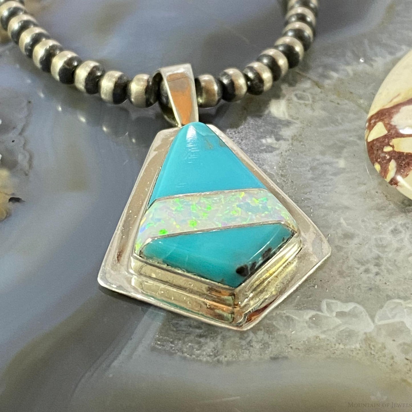 Christine Wolf Sterling Silver Turquoise & Opal Inlay Kite Pendant For Women
