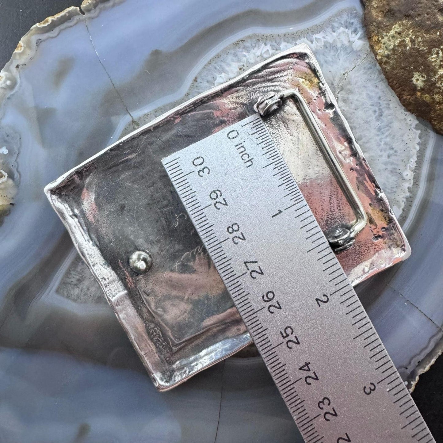 Claire Haye Vintage Silver "Sacred Trust" Rectangle Unisex Heavy Belt Buckle