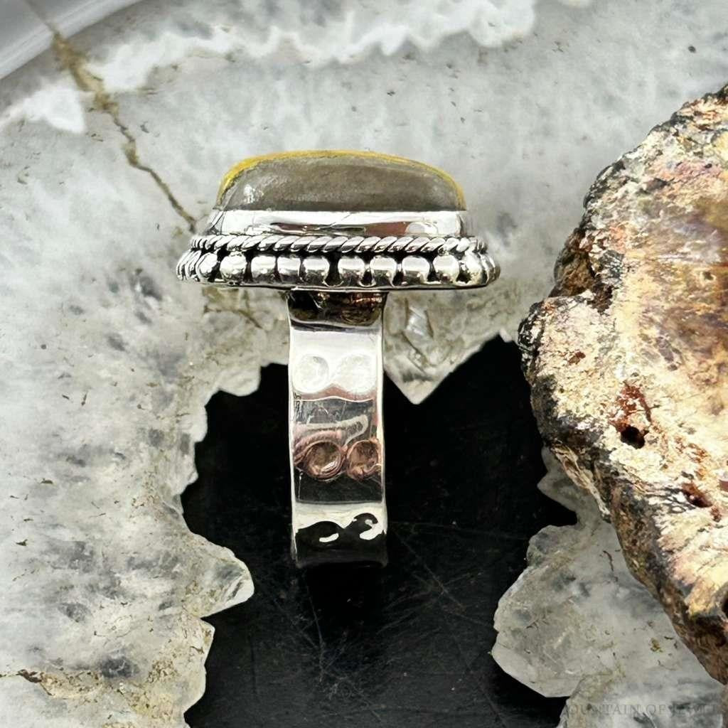 Sterling Silver Southwestern Style Square Yellow Jasper Decorated Ring Size 7.5 For Women