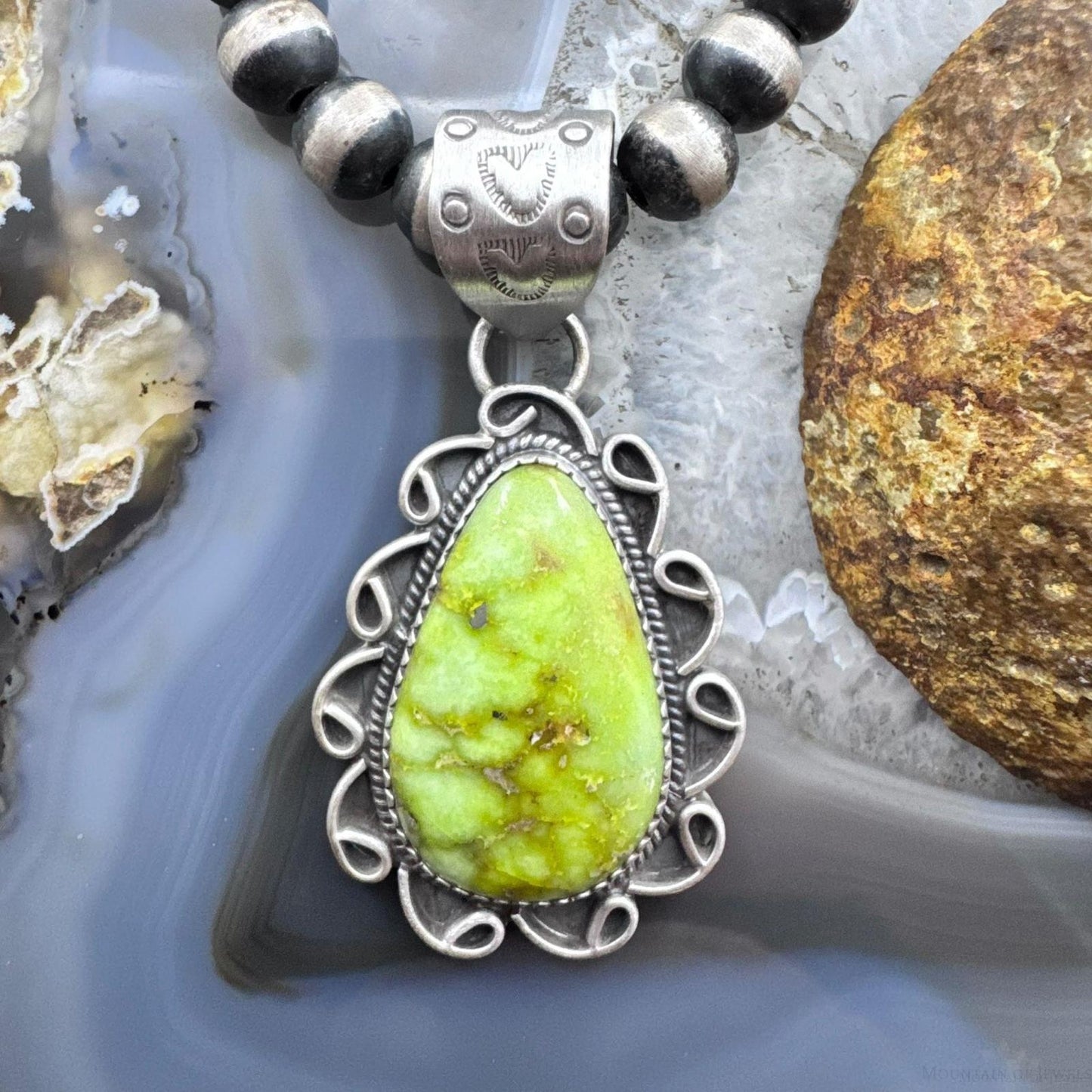 Sterling Silver Southwestern Style Large Teardrop Palomino Pendant For Women