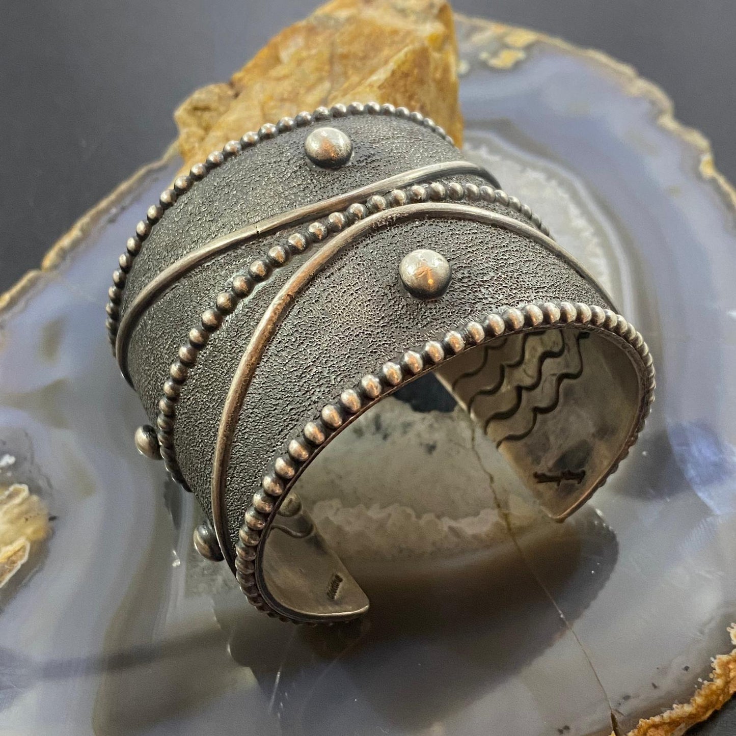 Tawney Cruz-Willie Native American Sterling Wide Decorated Bracelet For Women