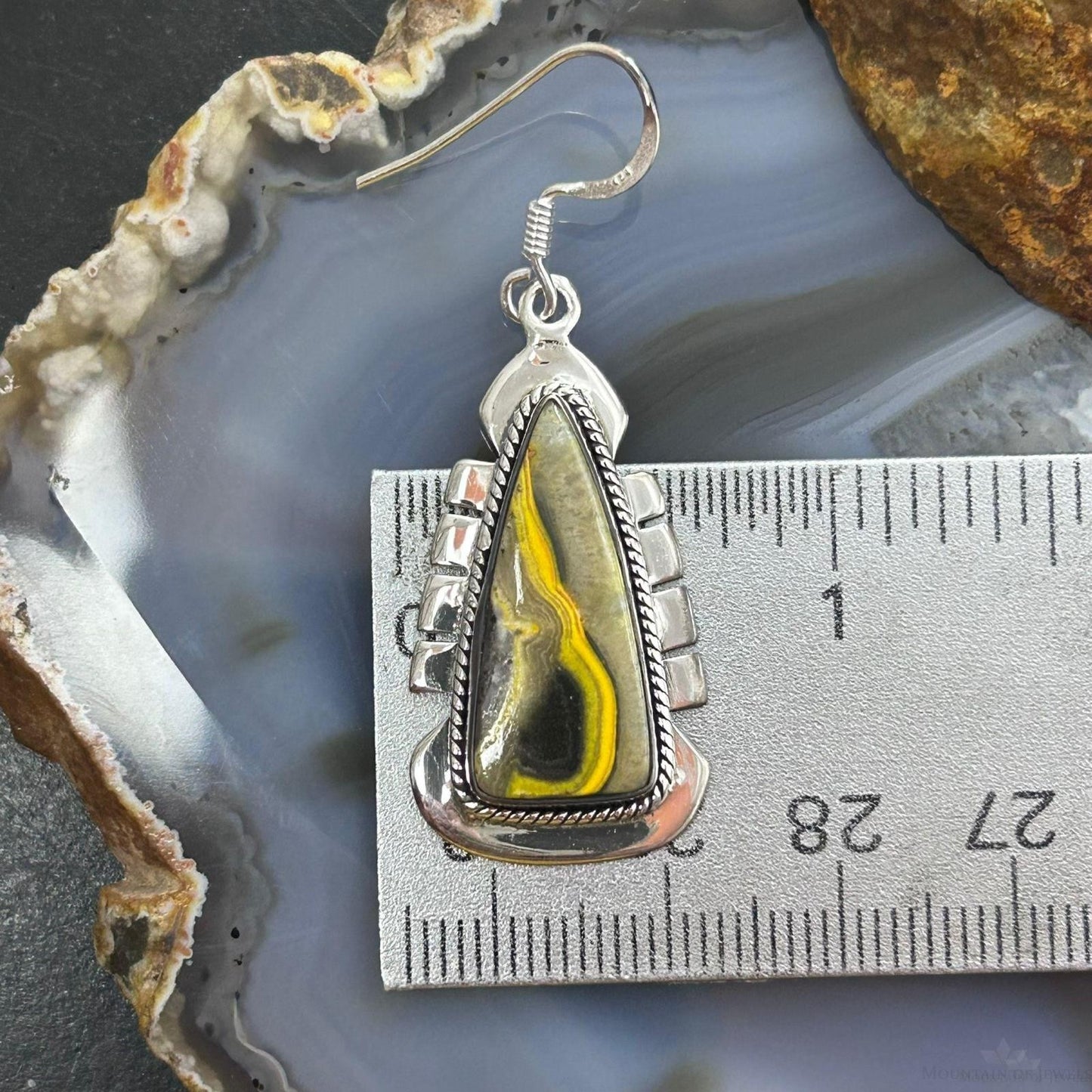 Sterling Silver Southwestern Style Triangle Yellow Jasper Dangle Earrings For Women