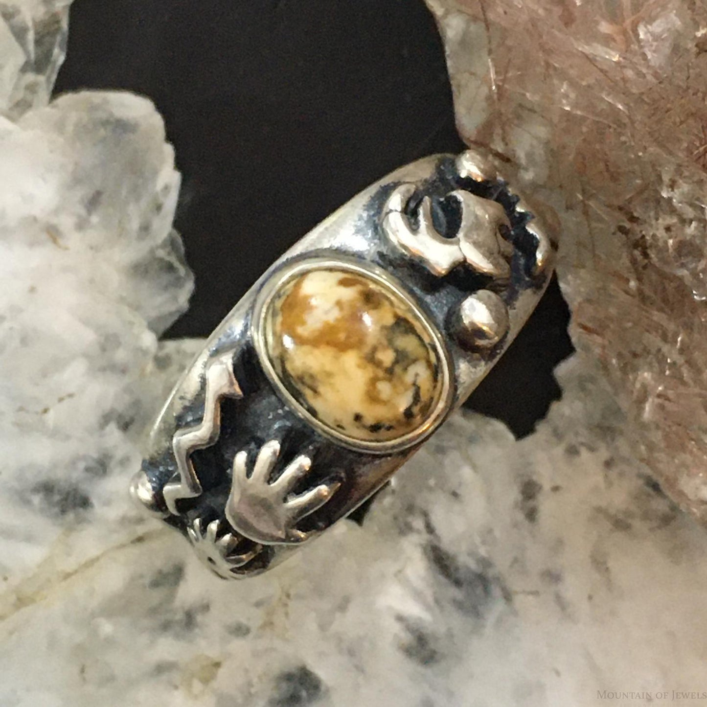 Jody Naranjo Vintage Southwestern Style Sterling Silver Picture Jasper Petroglyph Ring For Women #2
