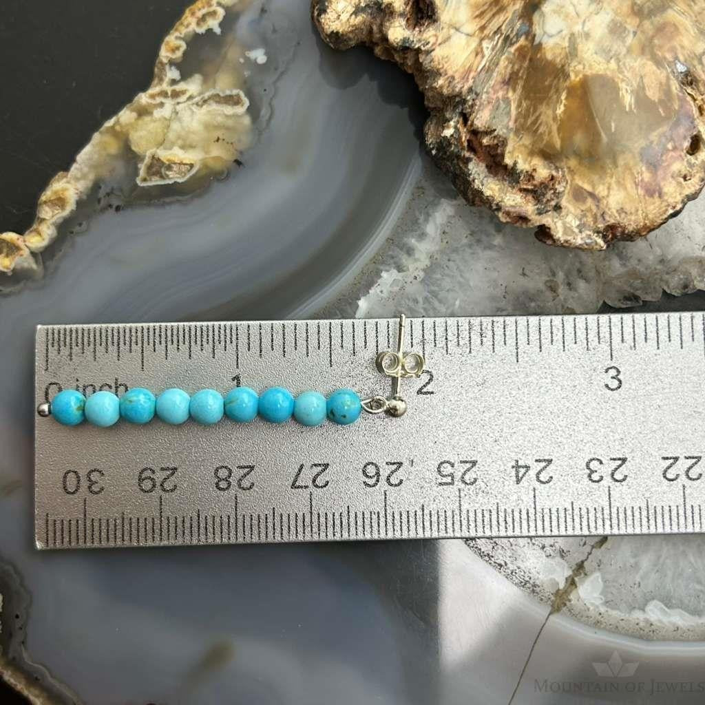 Sterling Silver 9 Rounded Turquoise Beads Long Dangle Earrings For Women