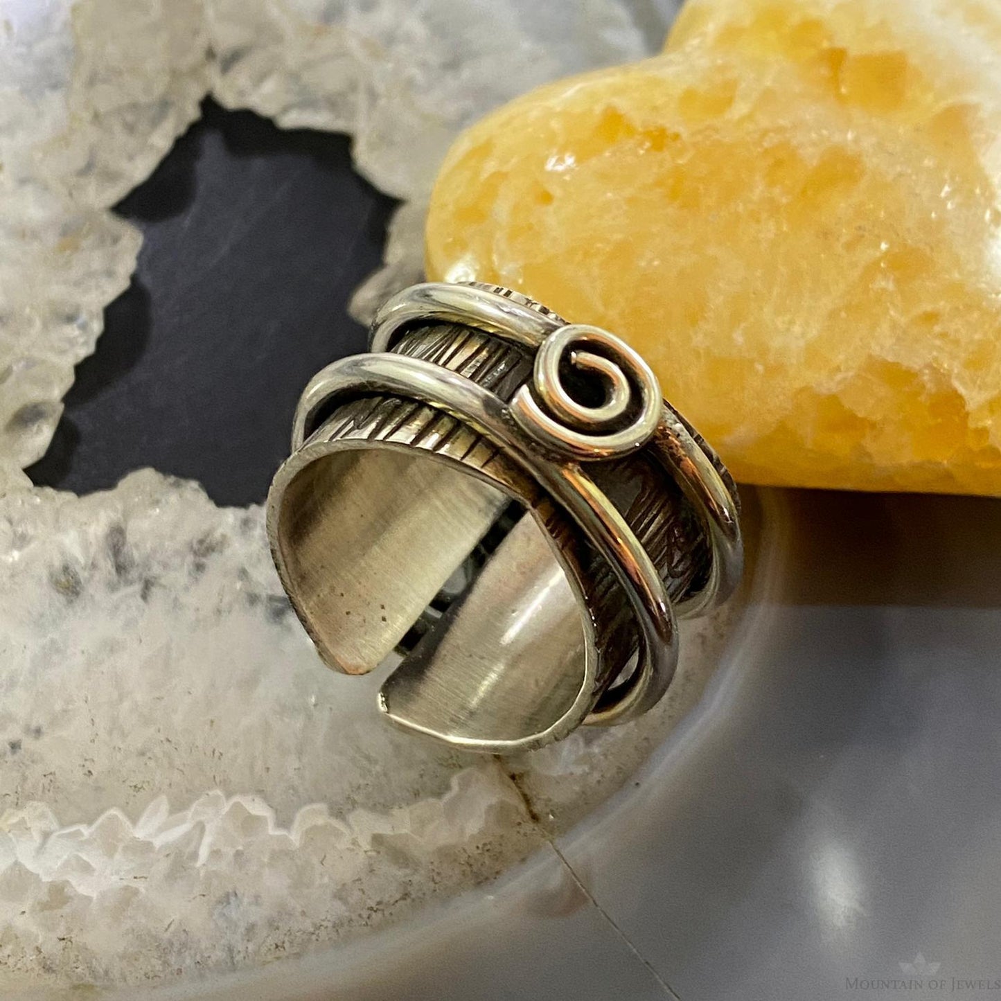 Alex Sanchez Sterling Silver Coral Unique Petroglyph Band Ring Sz 8.75 For Women