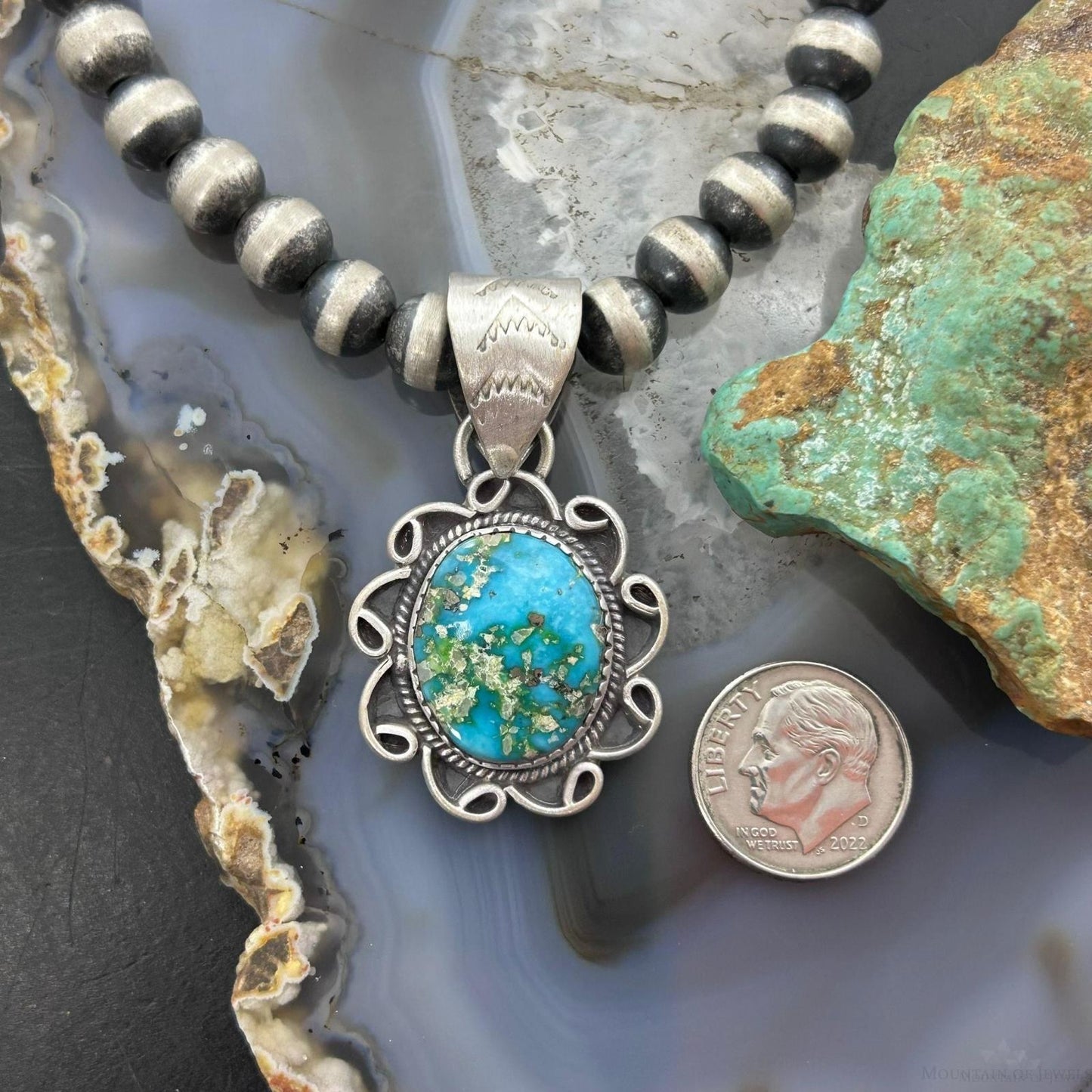 Sterling Silver Southwestern Style Round Sonora Gold Turquoise Pendant For Women