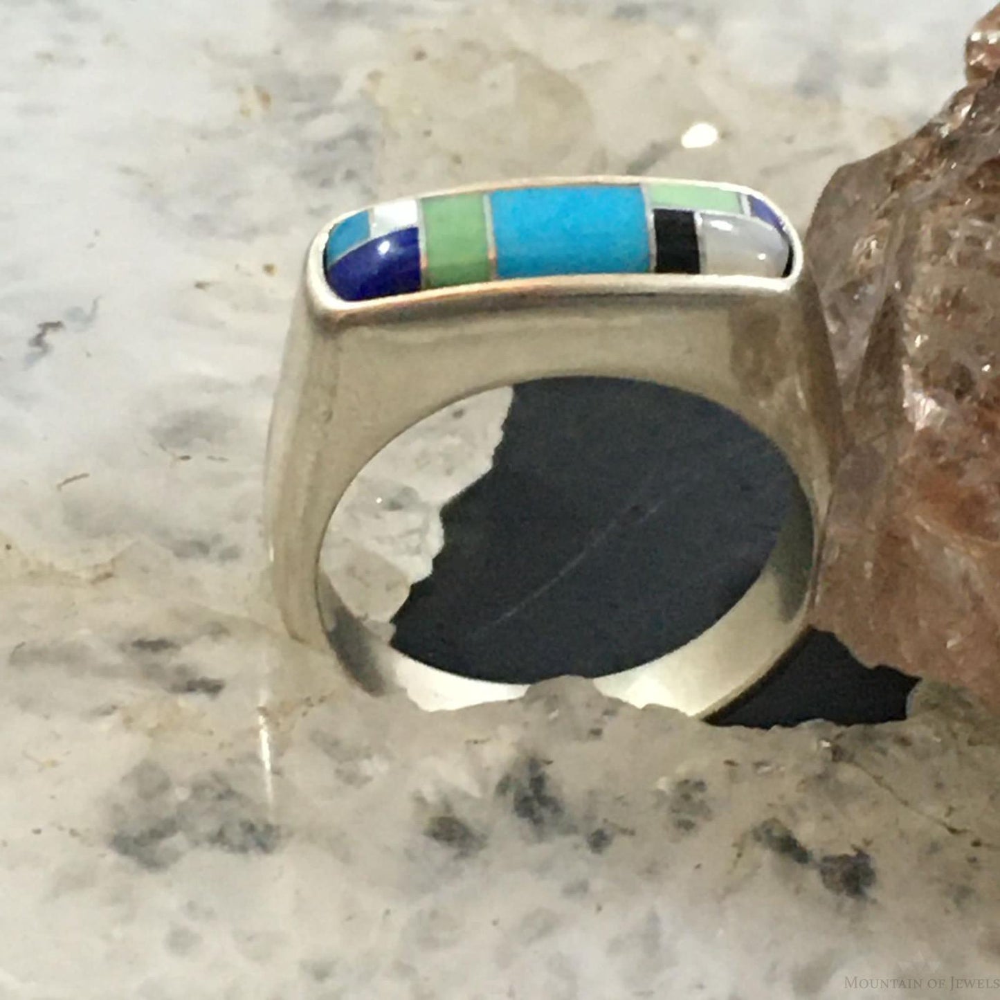 Carolyn Pollack Southwestern Style Sterling Silver Rectangle Multi-gemstone Inlay Ring For Women #1