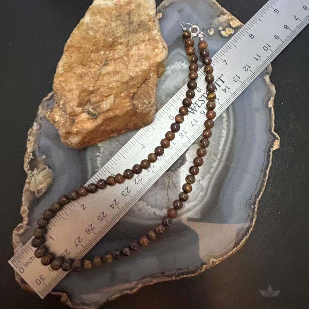 Sterling Silver 6mm Tiger's Eye Beads 16" Necklace For Women