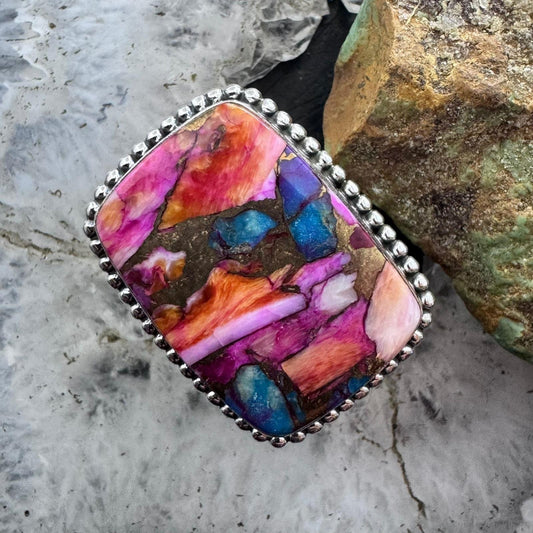 Sterling Silver Southwestern Style Rectangle Mohave Dahlia Ring Size 9.75 For Women