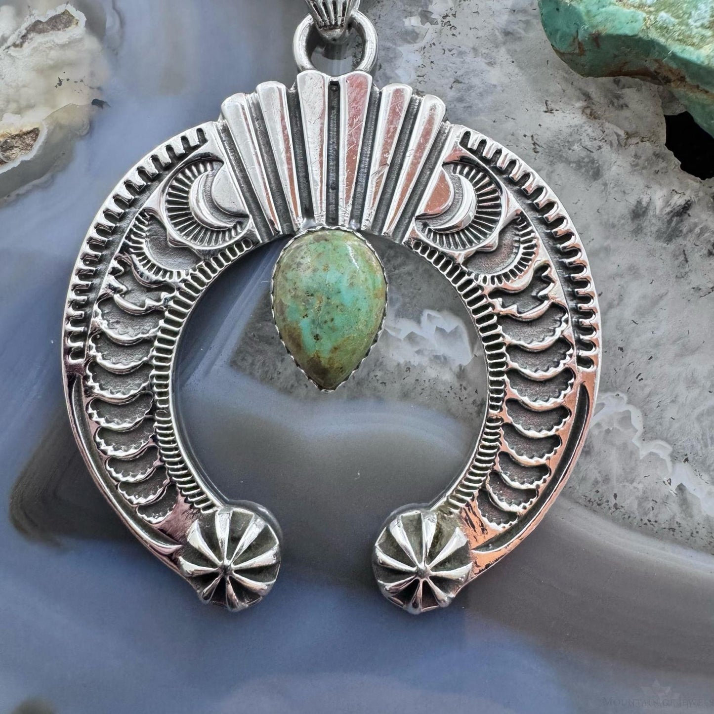 Sterling Silver Southwestern Style Teardrop Turquoise Decorated Unisex Naja Pendant