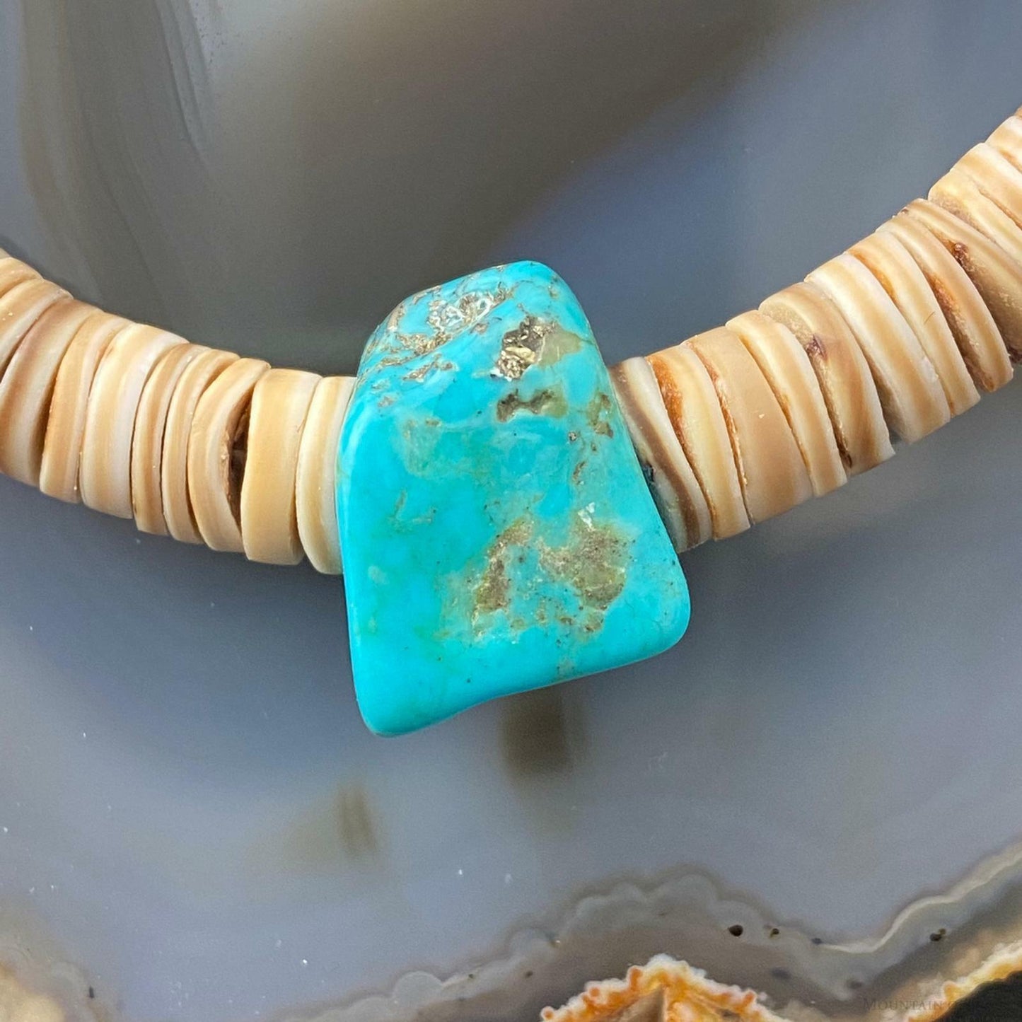 Vintage Native American Heishi Sea Shell Disk and Chunky Turquoise Necklace