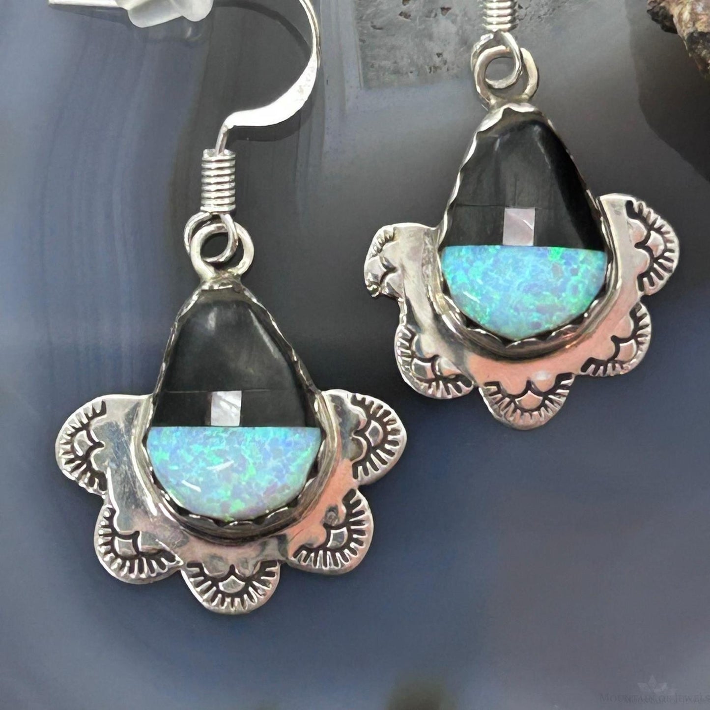 Clifton Aguilar Sterling Silver Teardrop Multistone Inlay Dangle Earrings For Women