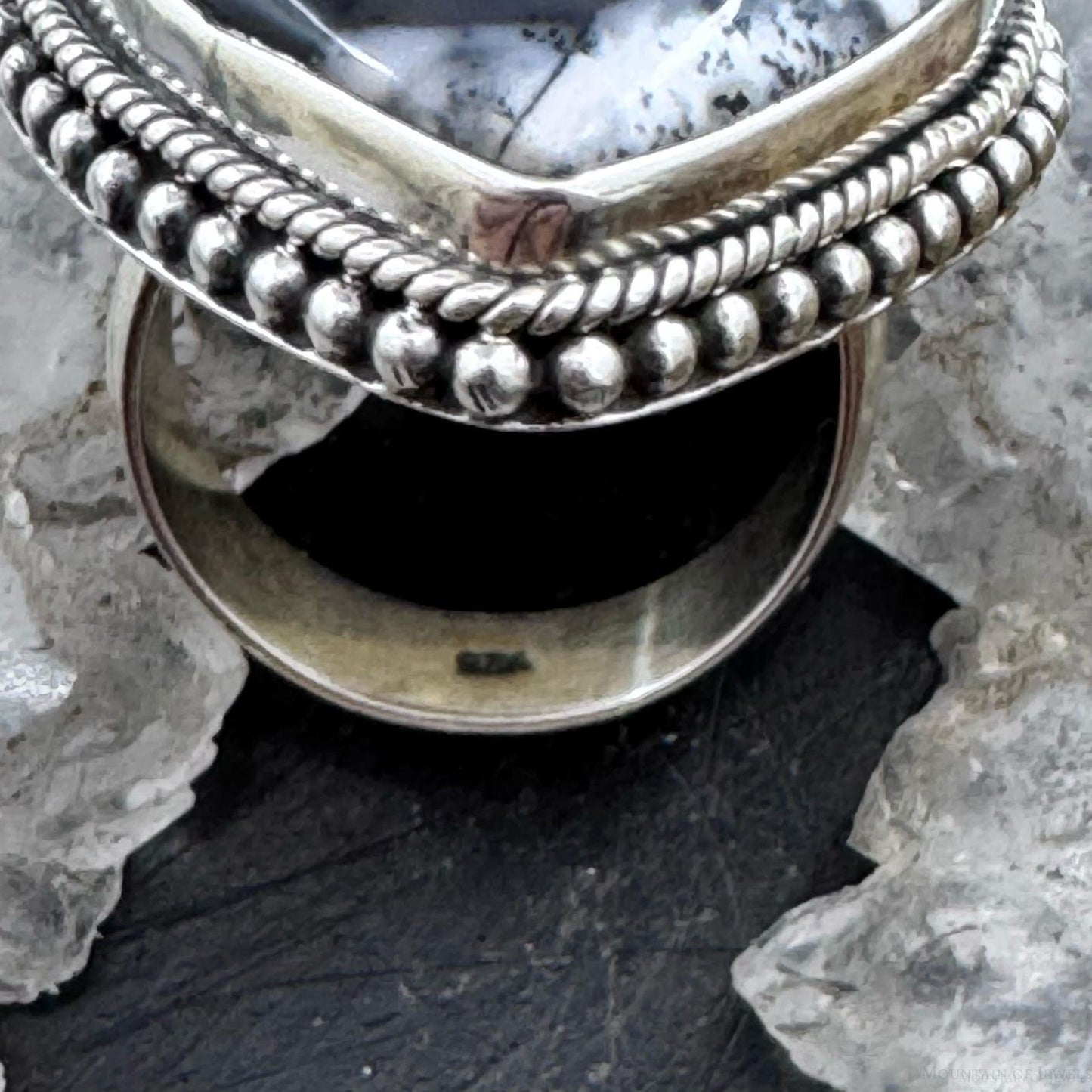 Sterling Silver Southwestern Style Teardrop Dendrite Agate Ring Size 7.5 For Women