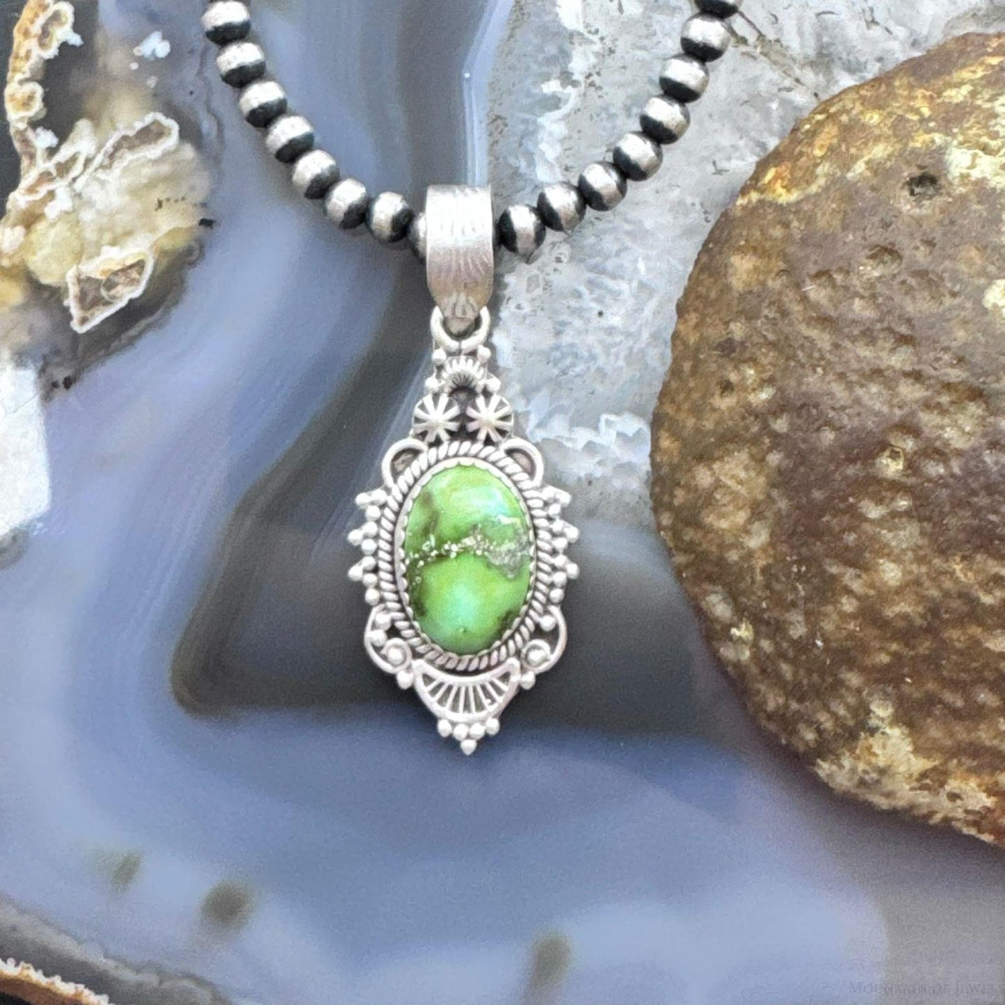 Sterling Silver Southwestern Style Sonora Gold Turquoise Decorated Pendant For Women