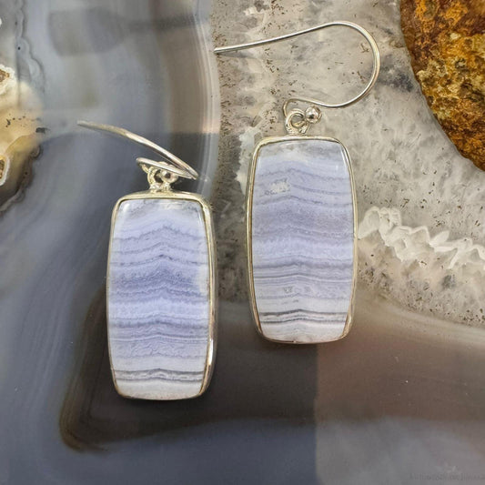 Sterling Silver Southwestern Style Lace Agate Dangle Earrings For Women
