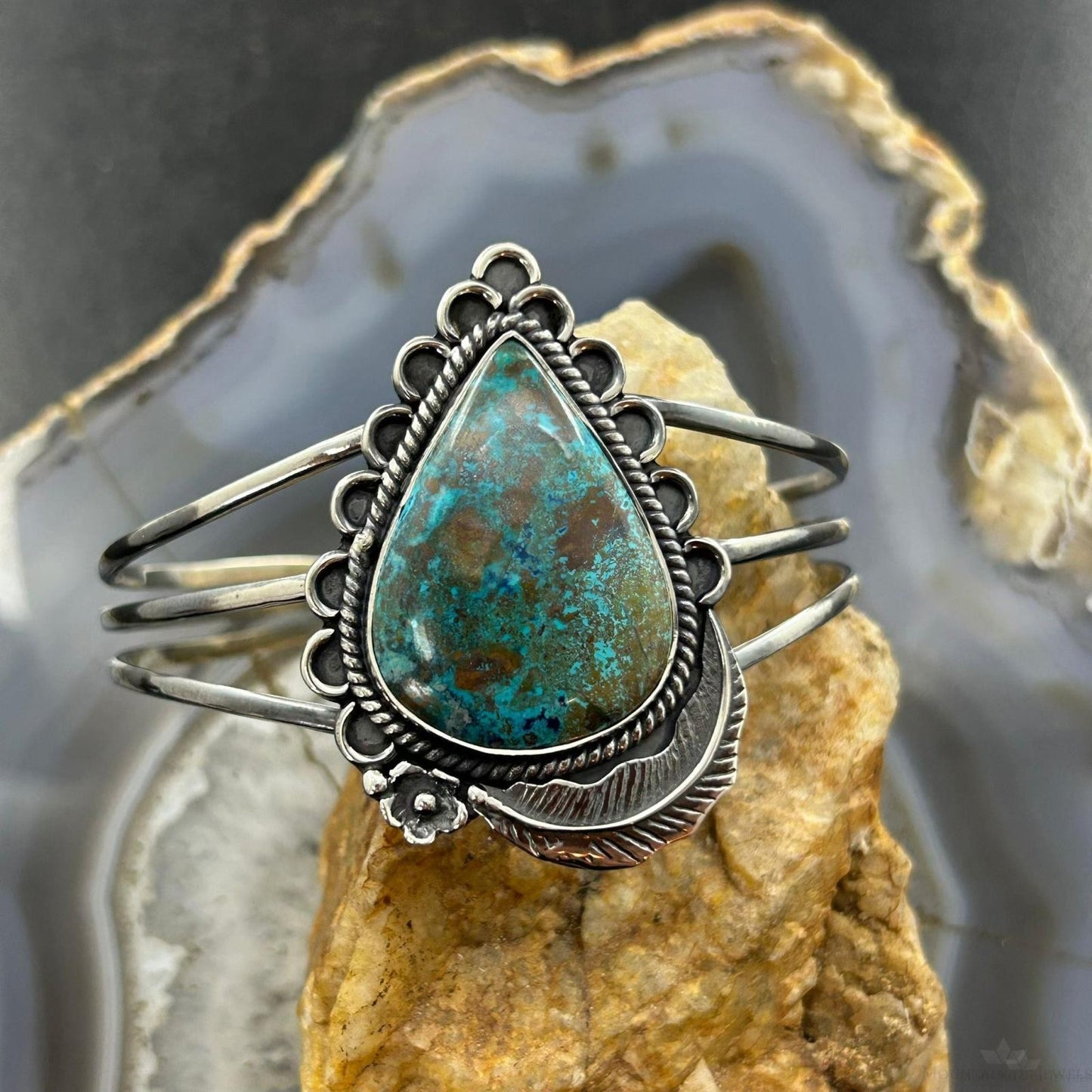 Sterling Silver Southwestern Style Large Teardrop Shattuckite Bracelet For Women #2