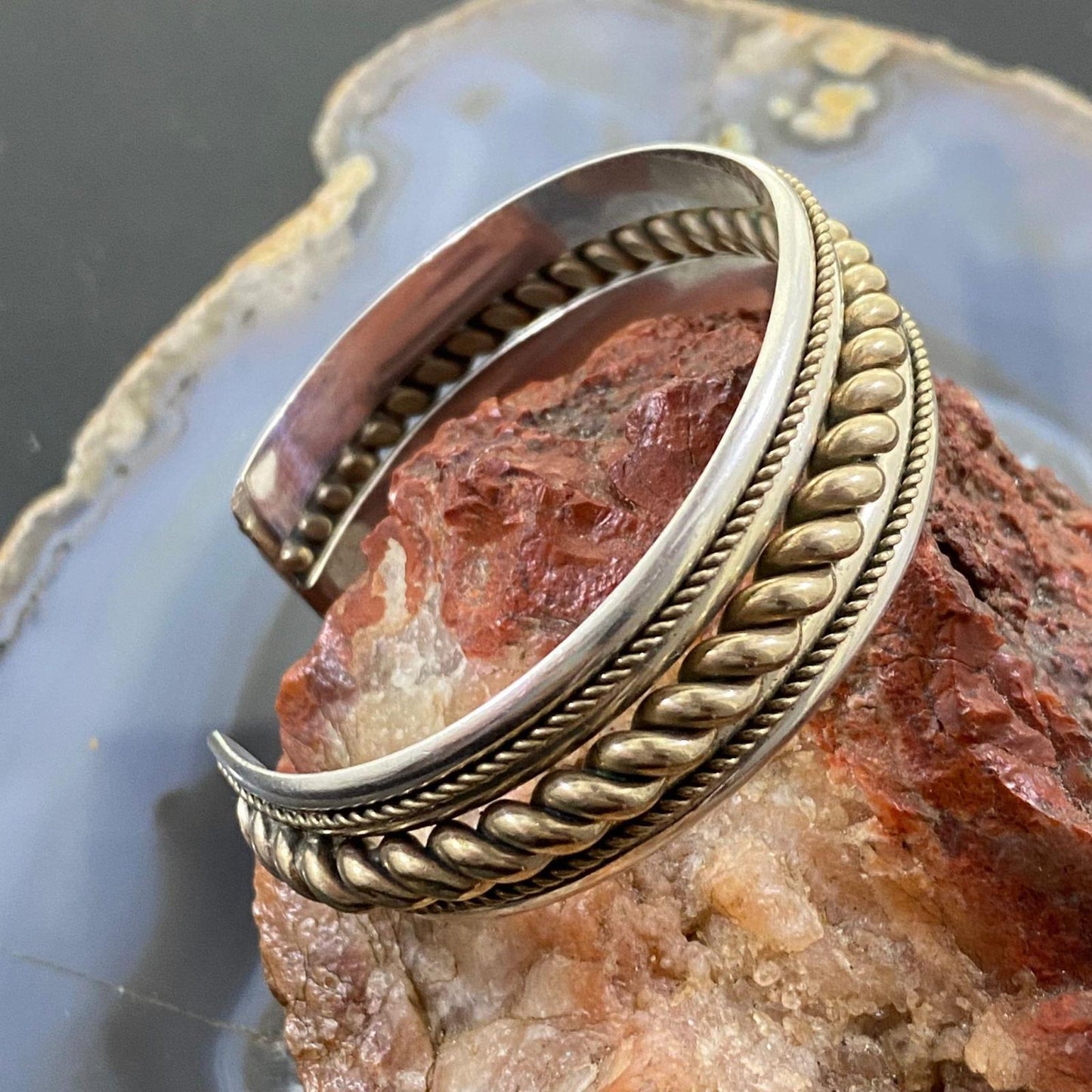 Vintage Native American Sterling Silver &Brass Coil Stackable Bracelet For Women