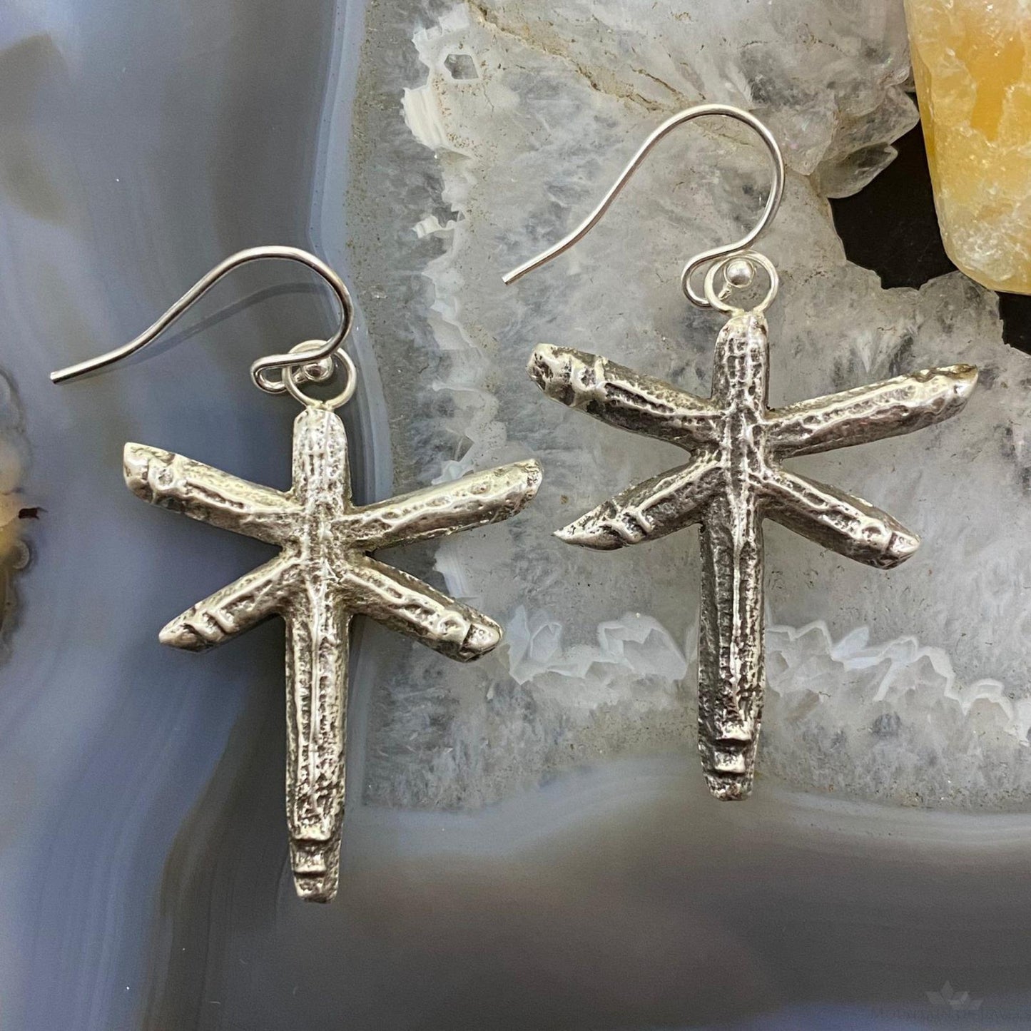 Cheyenne Custer Sterling Silver Tufa Cast Double Sided Dragonfly Earrings