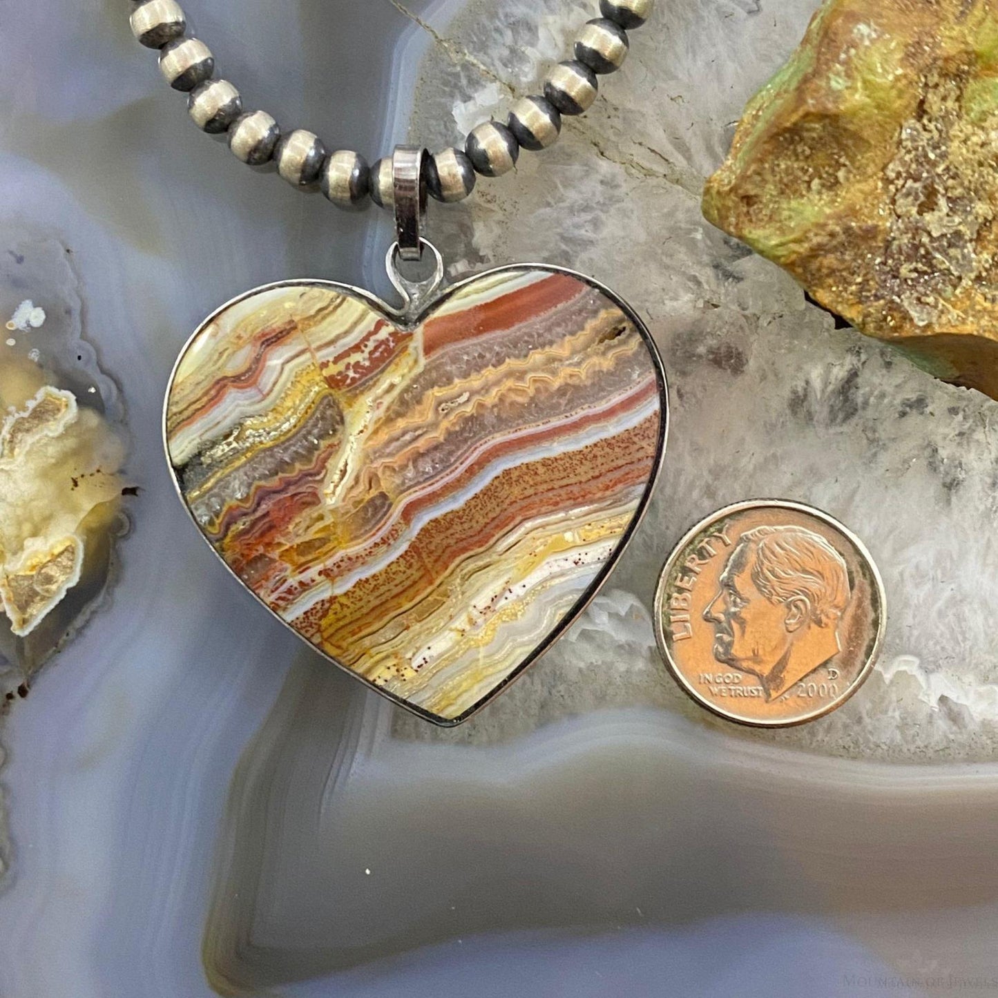 Heart Shape Crazy Lace Agate Pendant For Women Set in Stainless Steel #108