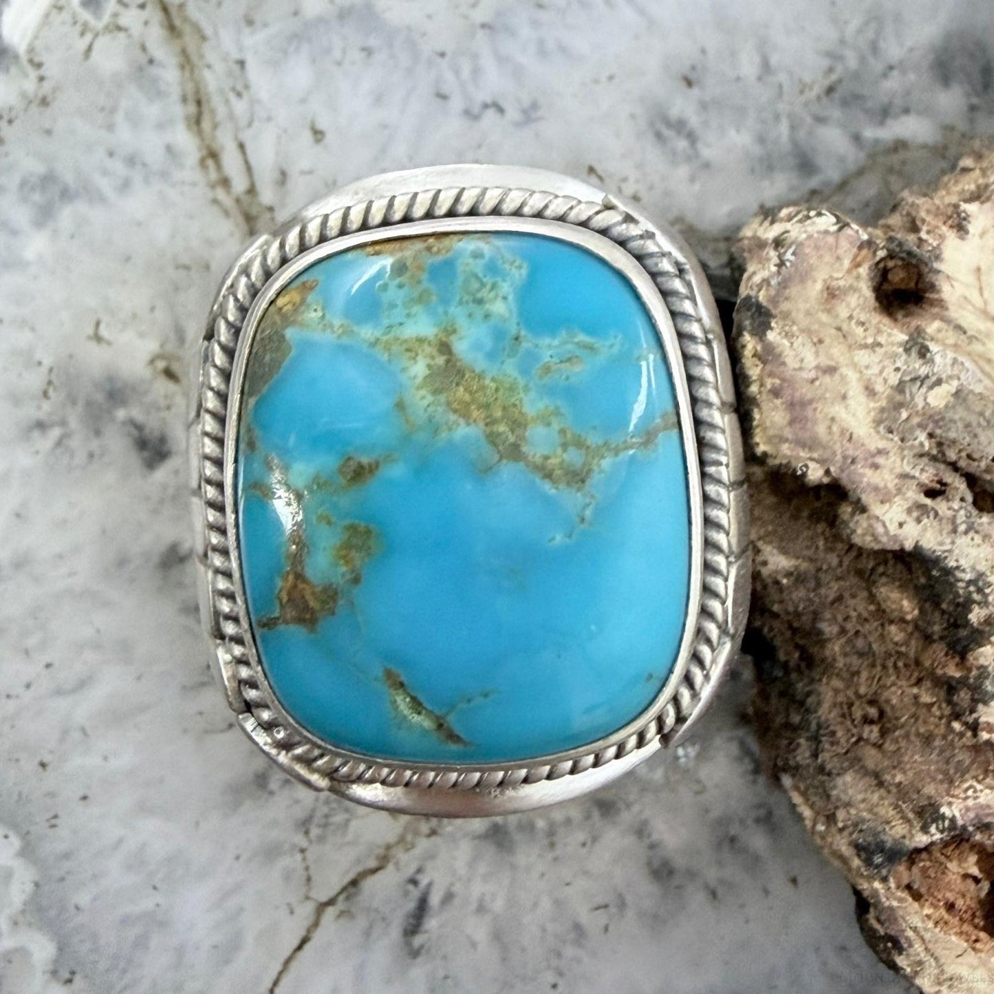 Native American Sterling Silver Square Kingman Turquoise Shield Ring Size 11.25 For Men