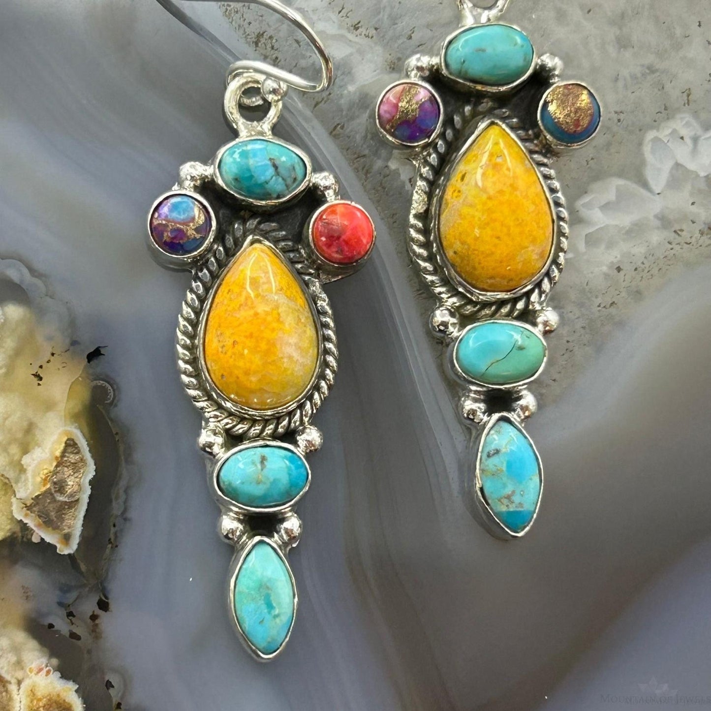 Sterling Silver Southwestern Style Multistone Dangle Earrings For Women #4