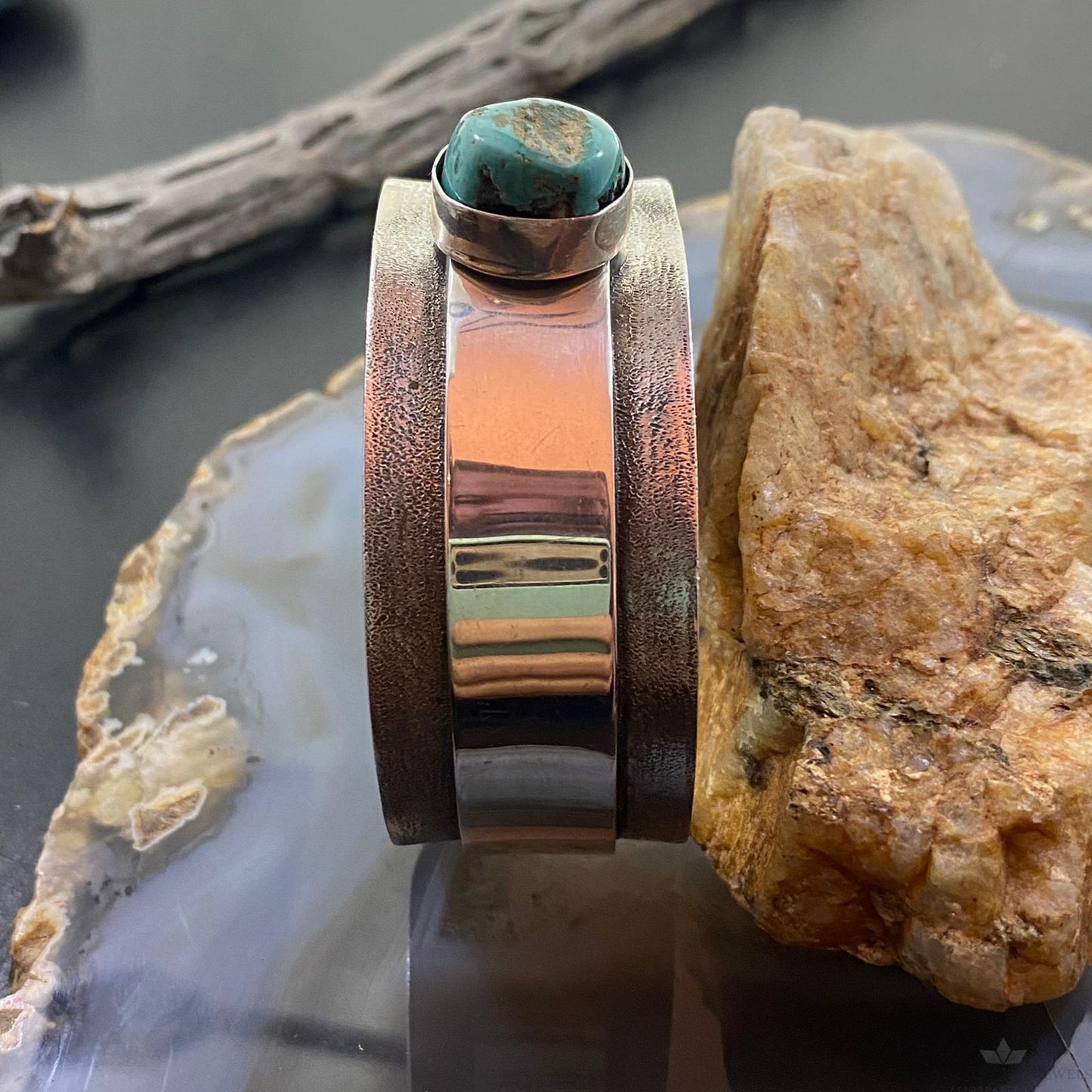 Tawney Cruz-Willie Native American Sterling Overlay Round Turquoise Bracelet