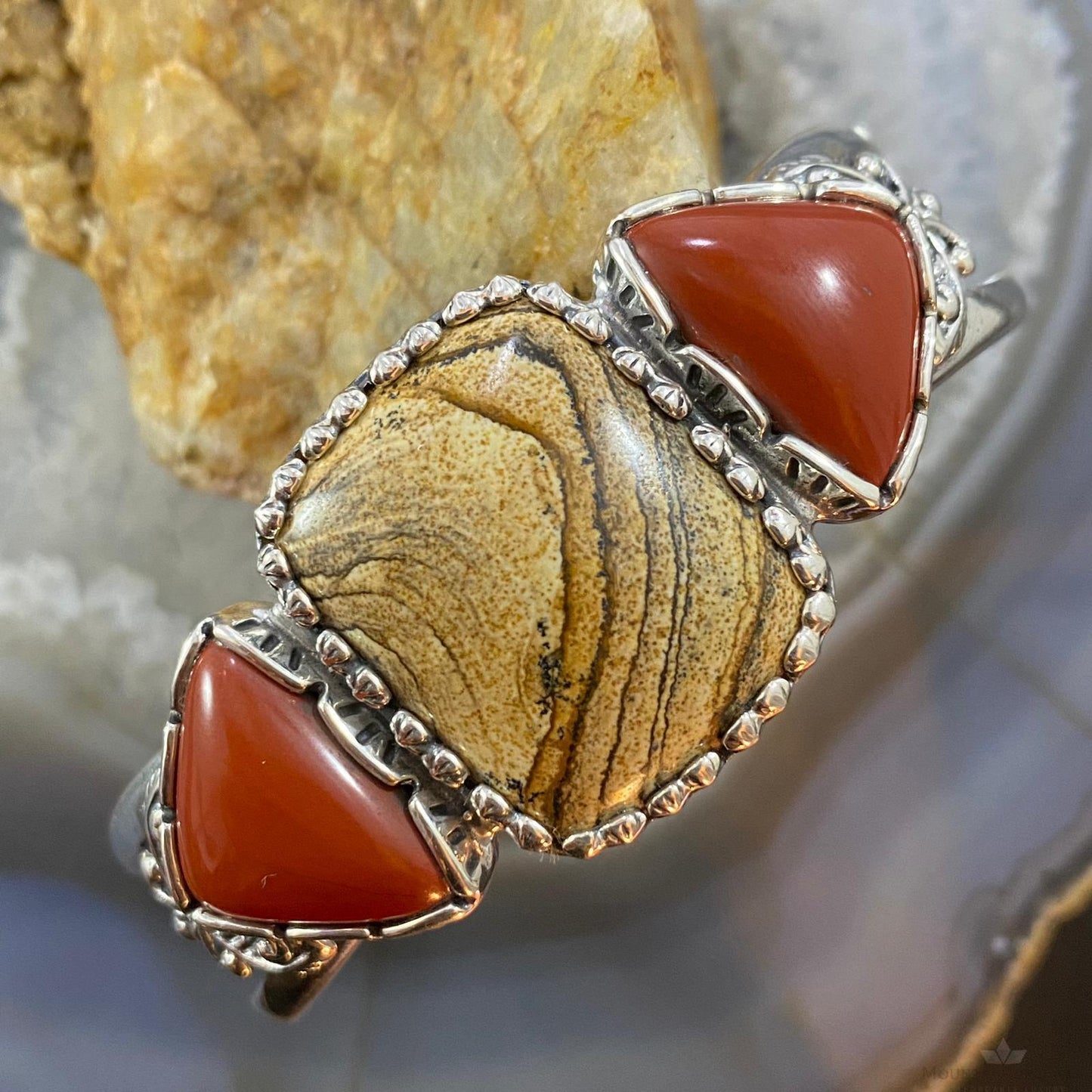 Carolyn Pollack Southwestern Style Sterling Silver Picture Jasper & Red Jasper Bracelet For Women