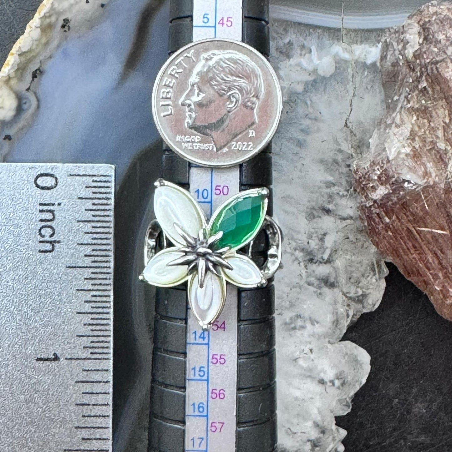 Carolyn Pollack Sterling Silver Moonstone & Emerald Decorated Flower Ring For Women