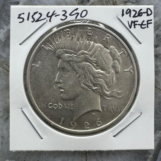 1926-D 90% US Peace Silver Dollar VF-EF #51524-3GO