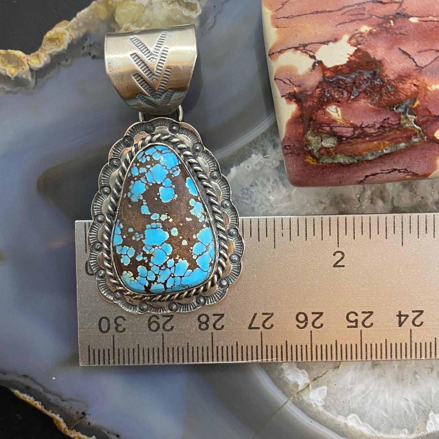 Gilbert Platero Sterling Teardrop Kingman Spiderweb Turquoise Decorated Pendant