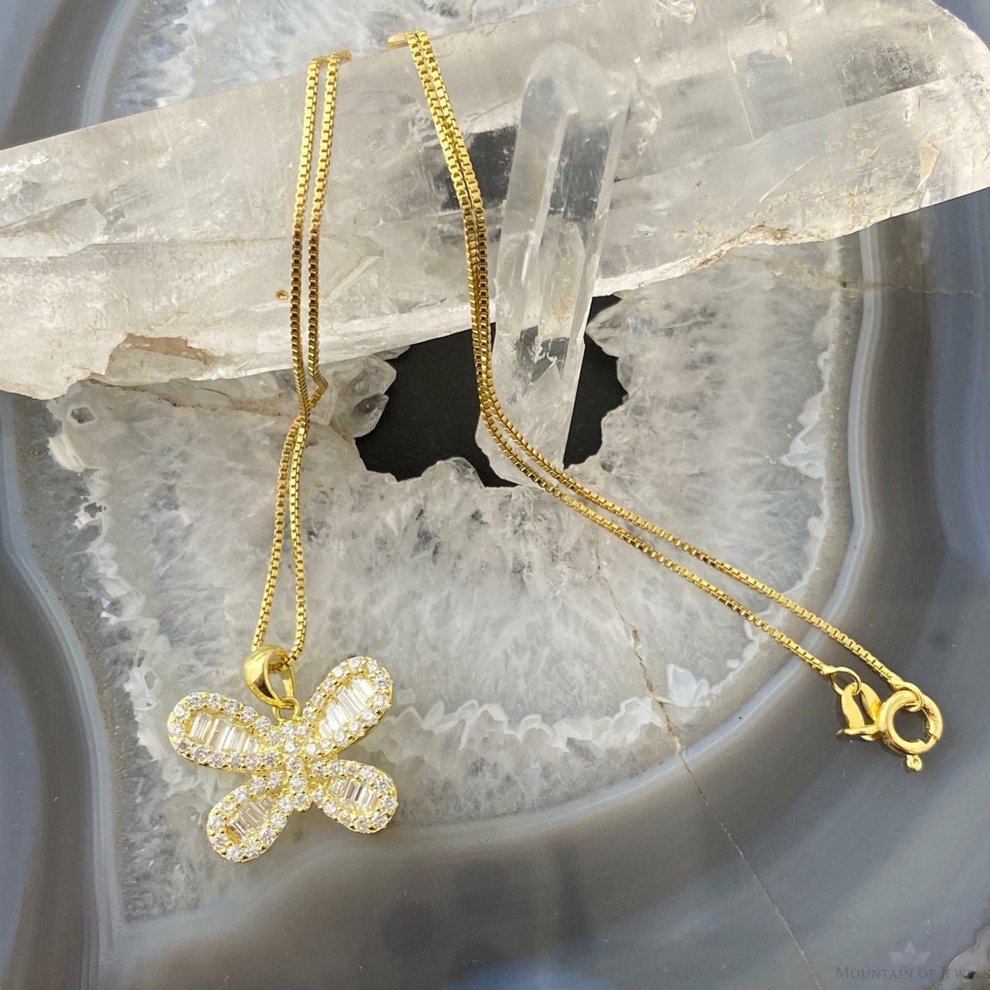 Sterling Silver CZ Butterfly Pendant with Chain Necklace For Women