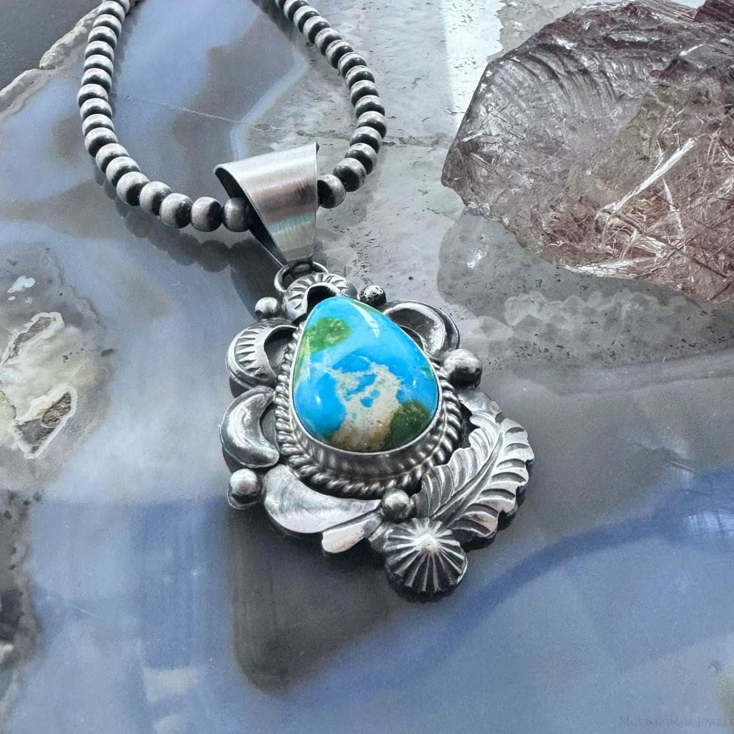 Juanita Long Native American Sterling Silver Sonora Gold Turquoise Pendant For Women