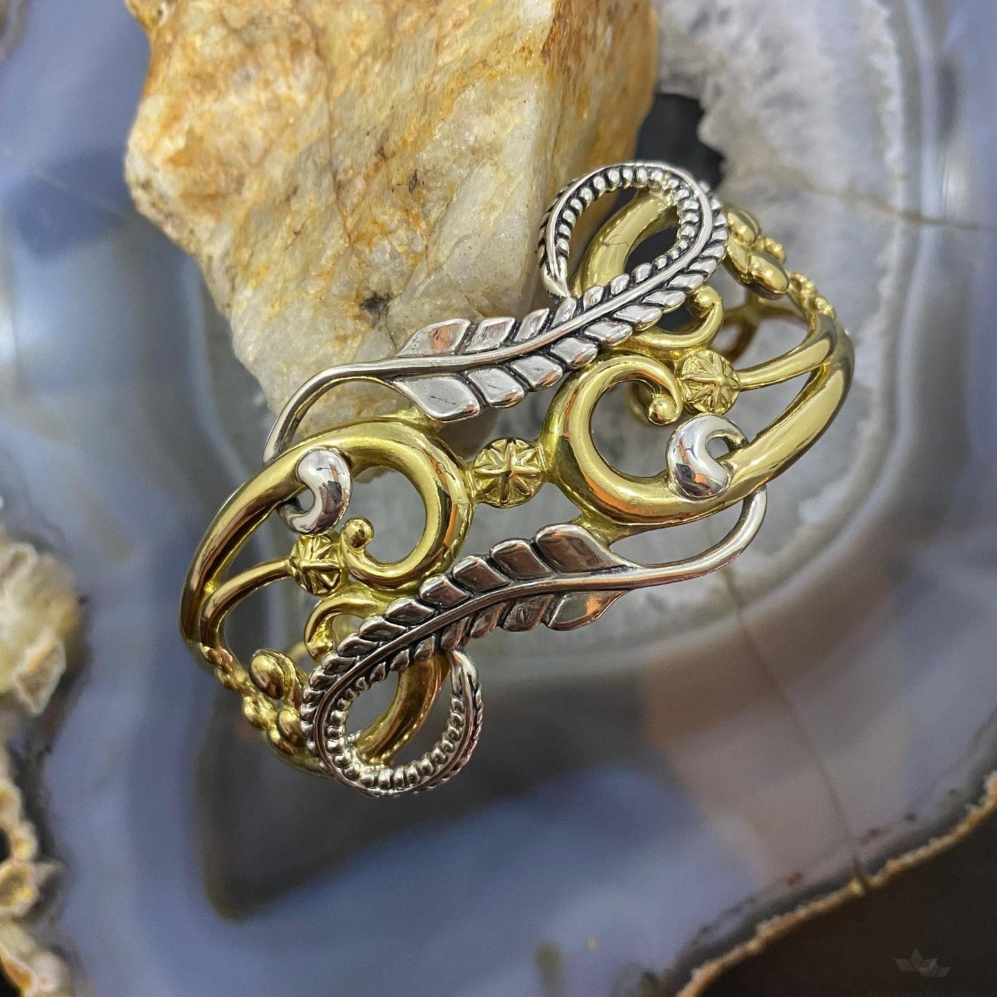 Carolyn Pollack Vintage Sterling Silver & Brass Floral Design Bracelet For Women