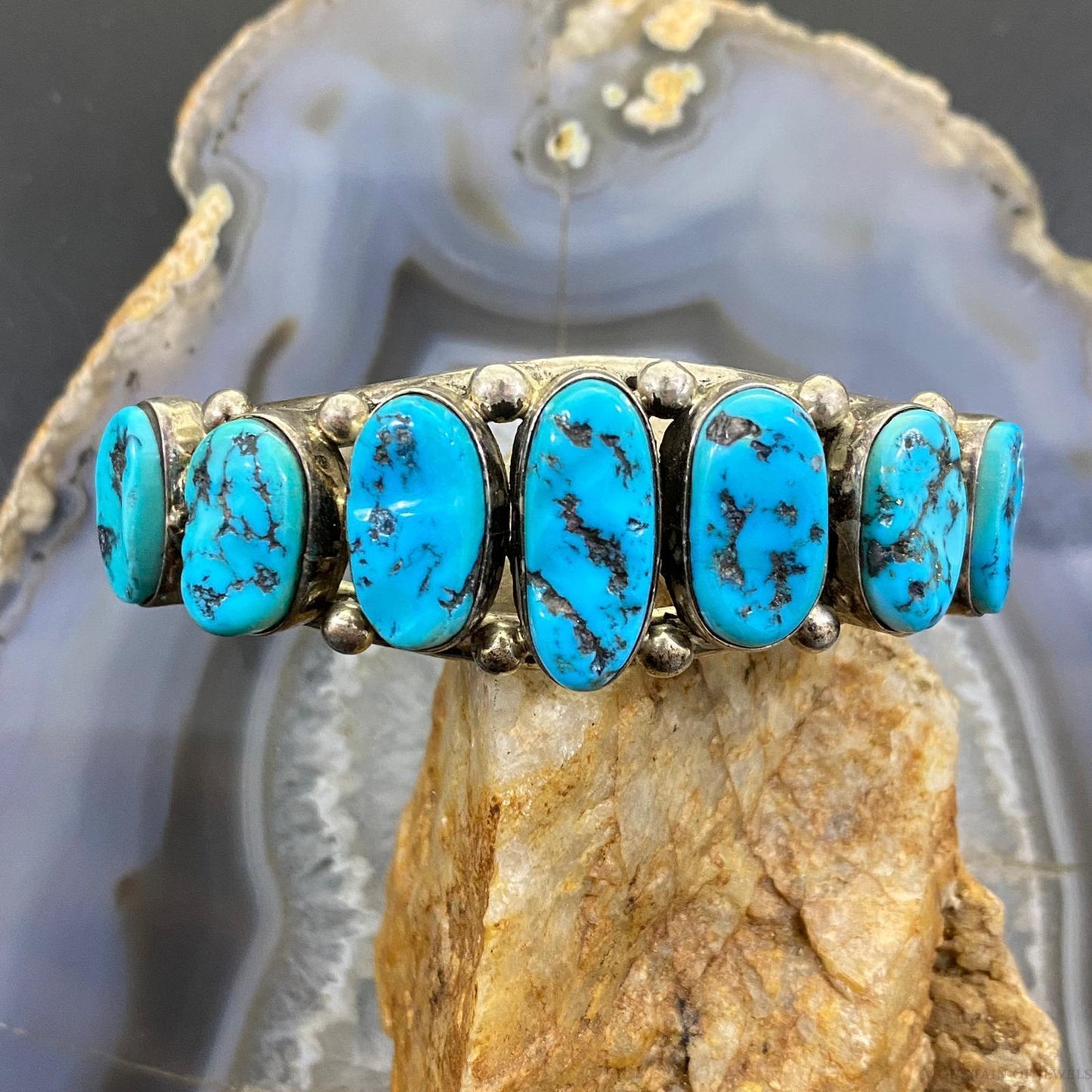 Ramona Loloma Vintage Native American Sterling Graduated Turquoise Bracelet