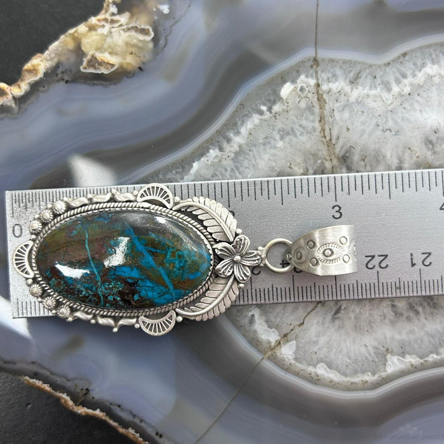 Sterling Silver Southwestern Style Large Oval Shattuckite Pendant For Women