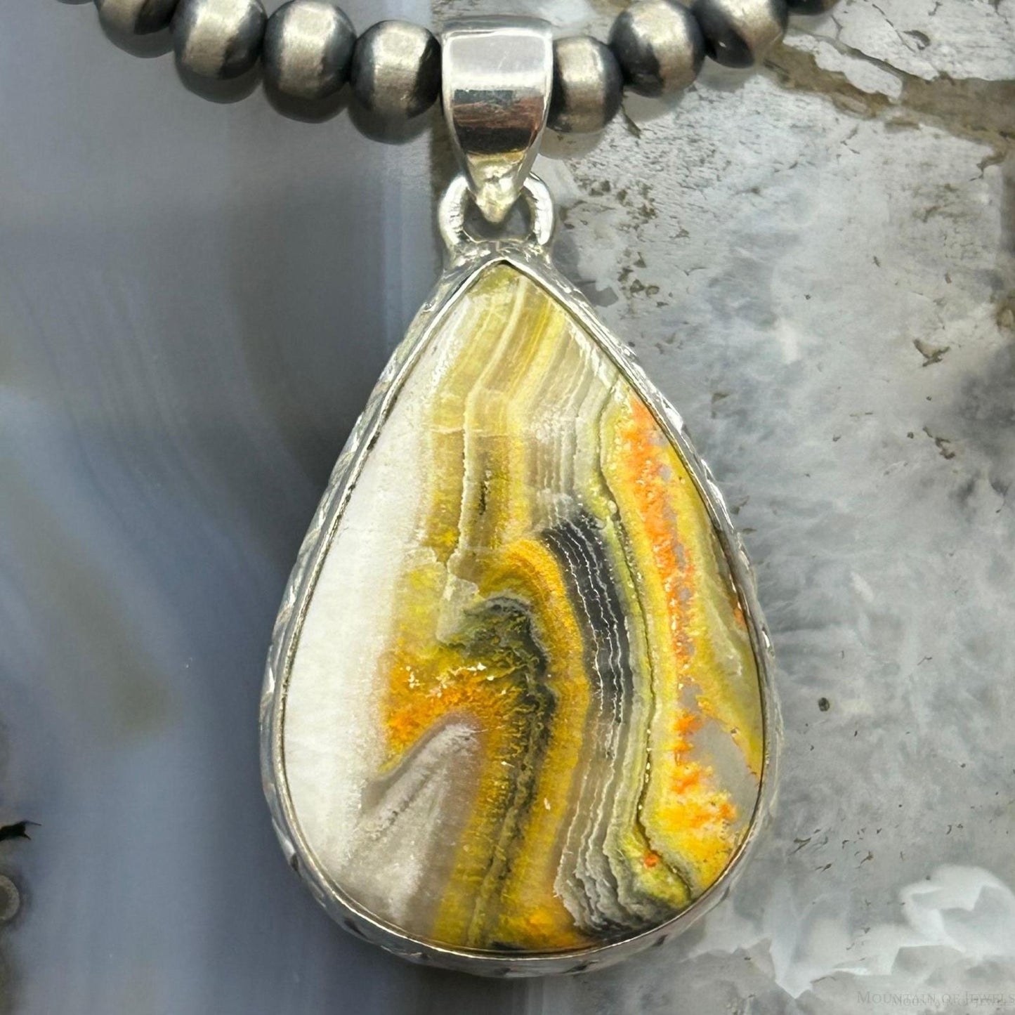 Sterling Silver Southwestern Style Teardrop Bumblebee Jasper Pendant For Women