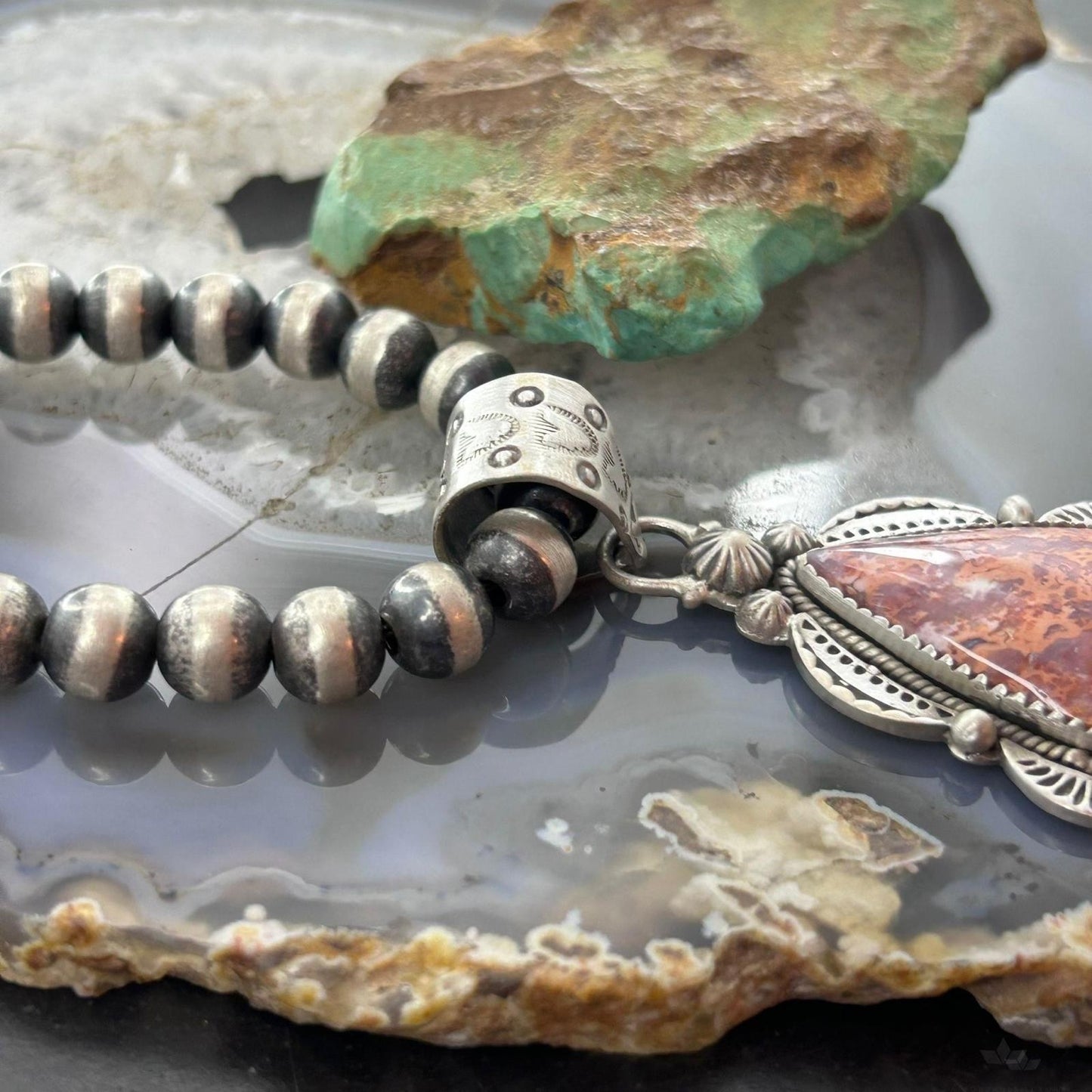 Sterling Silver Southwestern Style Teardrop Red Plum Jasper Decorated Pendant For Women