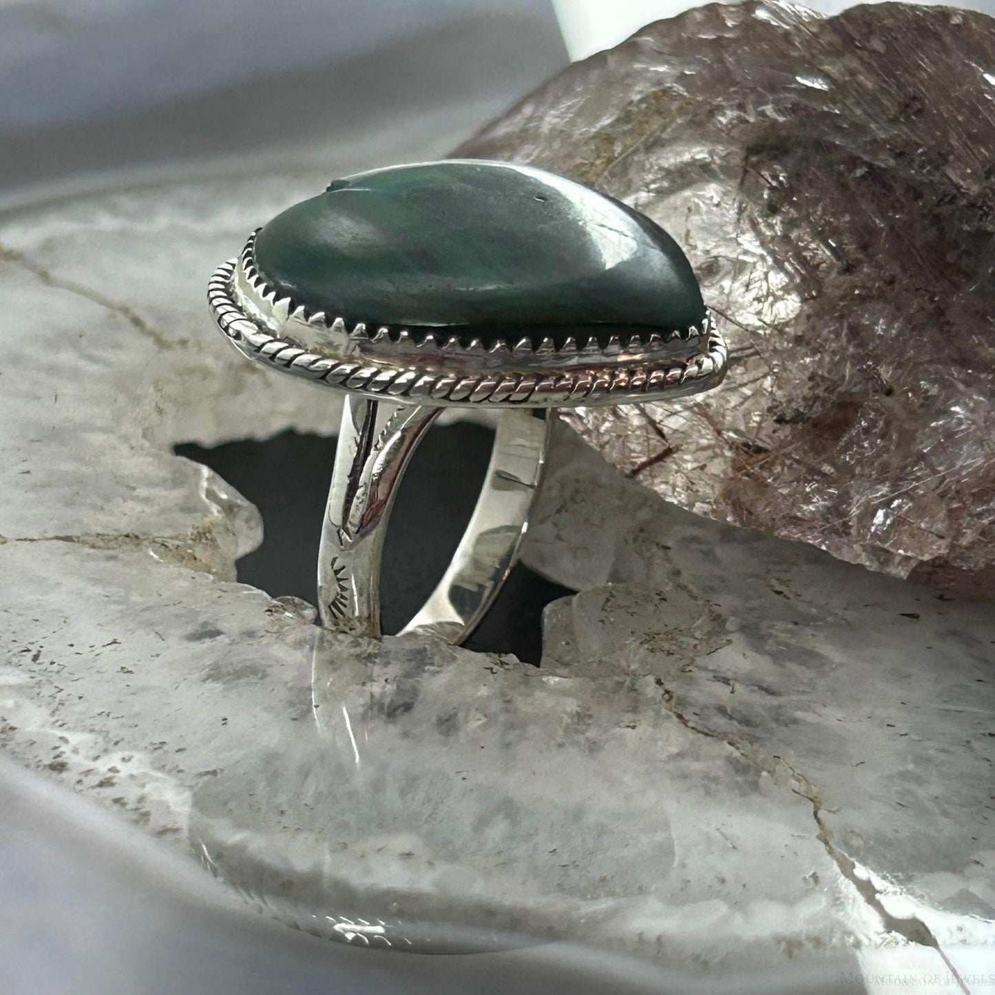 Sterling Silver Southwestern Style Malachite Heart Shape Ring Size 10 For Women