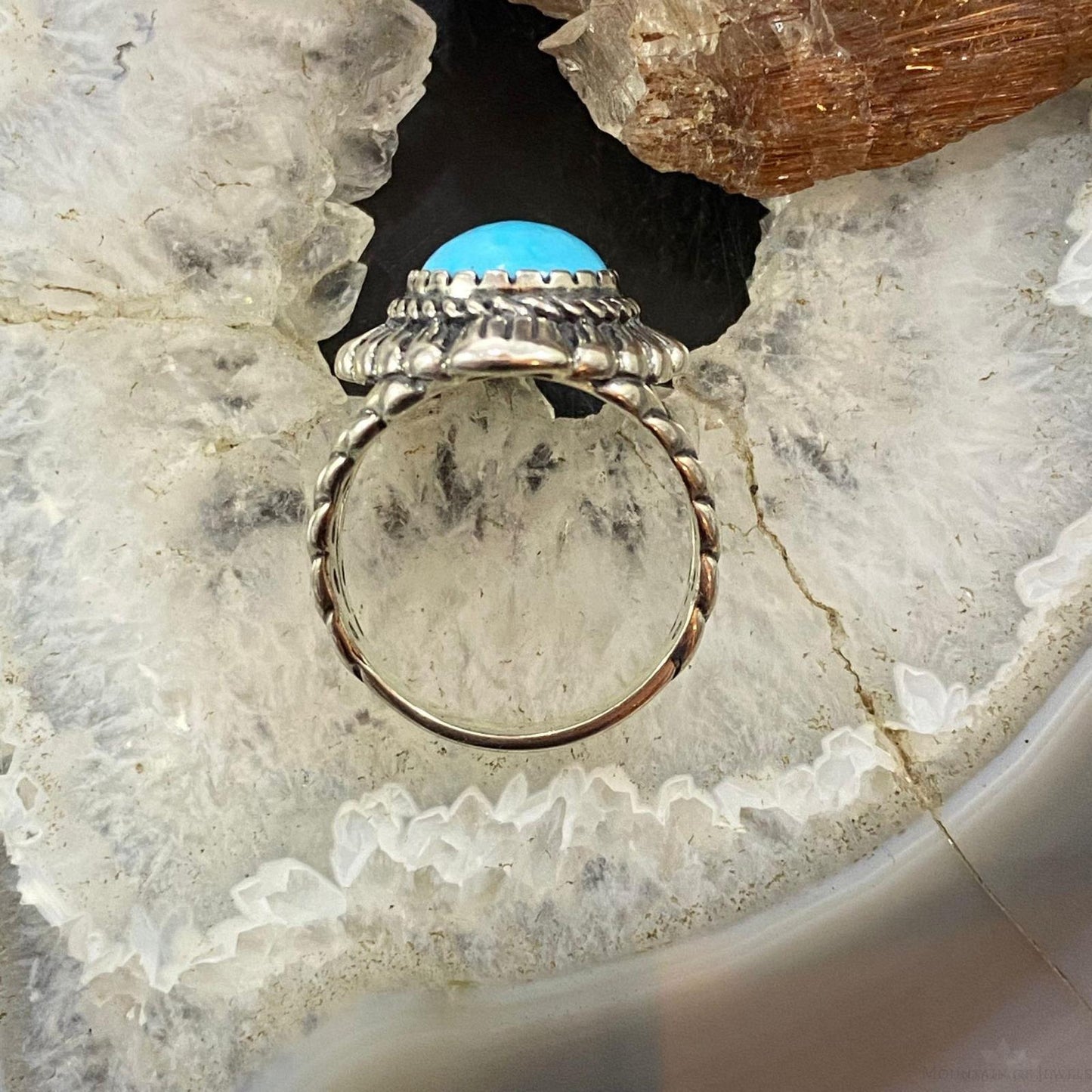 Carolyn Pollack Southwestern Style Sterling Silver Oval Turquoise Decorated Ring For Women