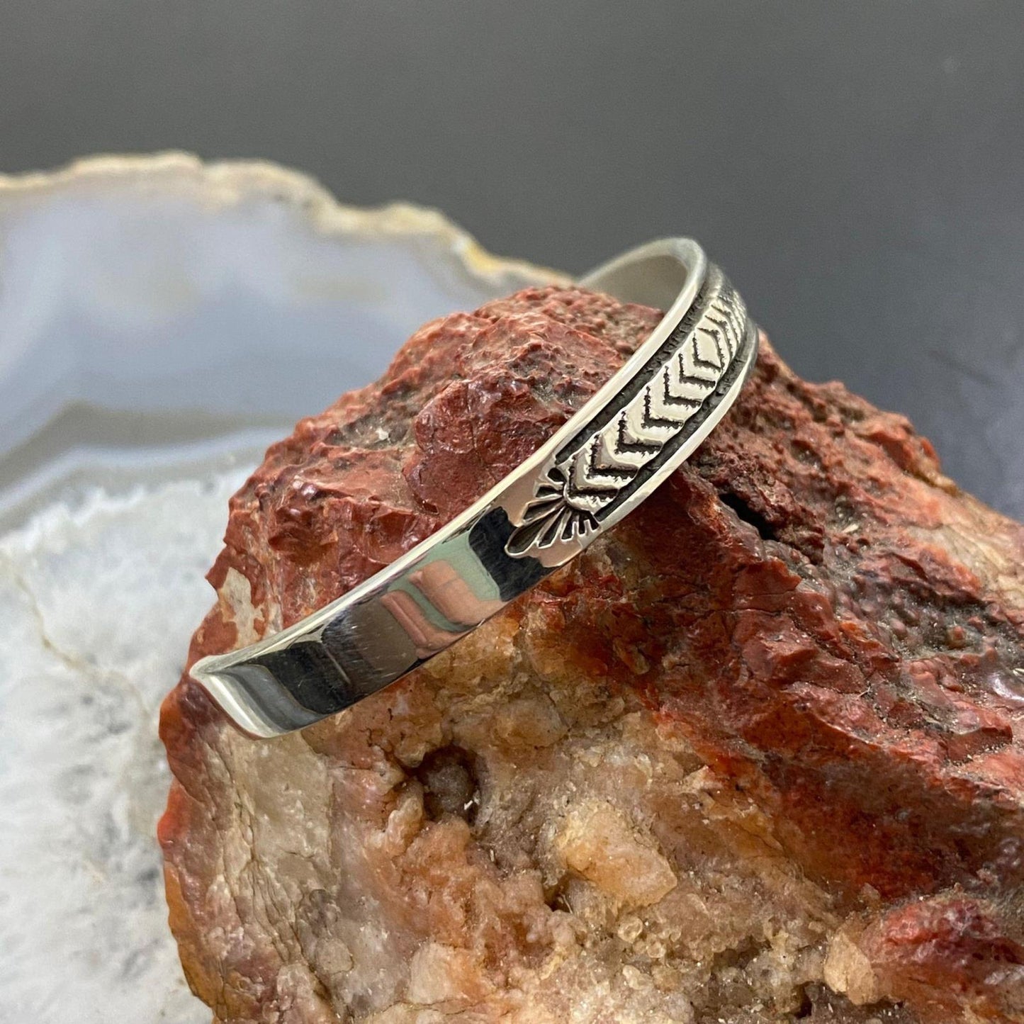 Bruce Morgan Native American Sterling Silver Stamped Slim Cuff For Women #1