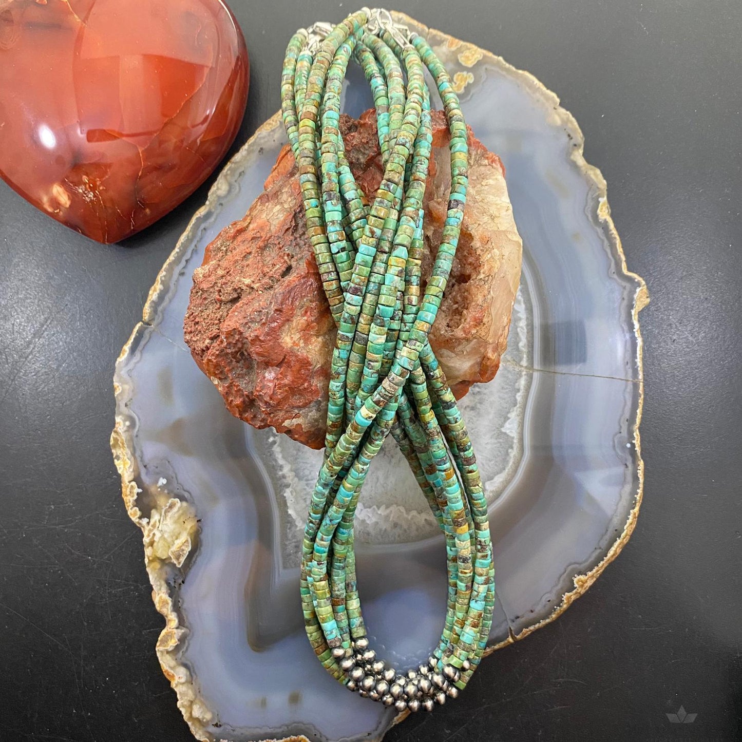 Turquoise Beads w/10 Navajo Pearl Beads 4 mm Sterling Silver 18" Unisex Necklace