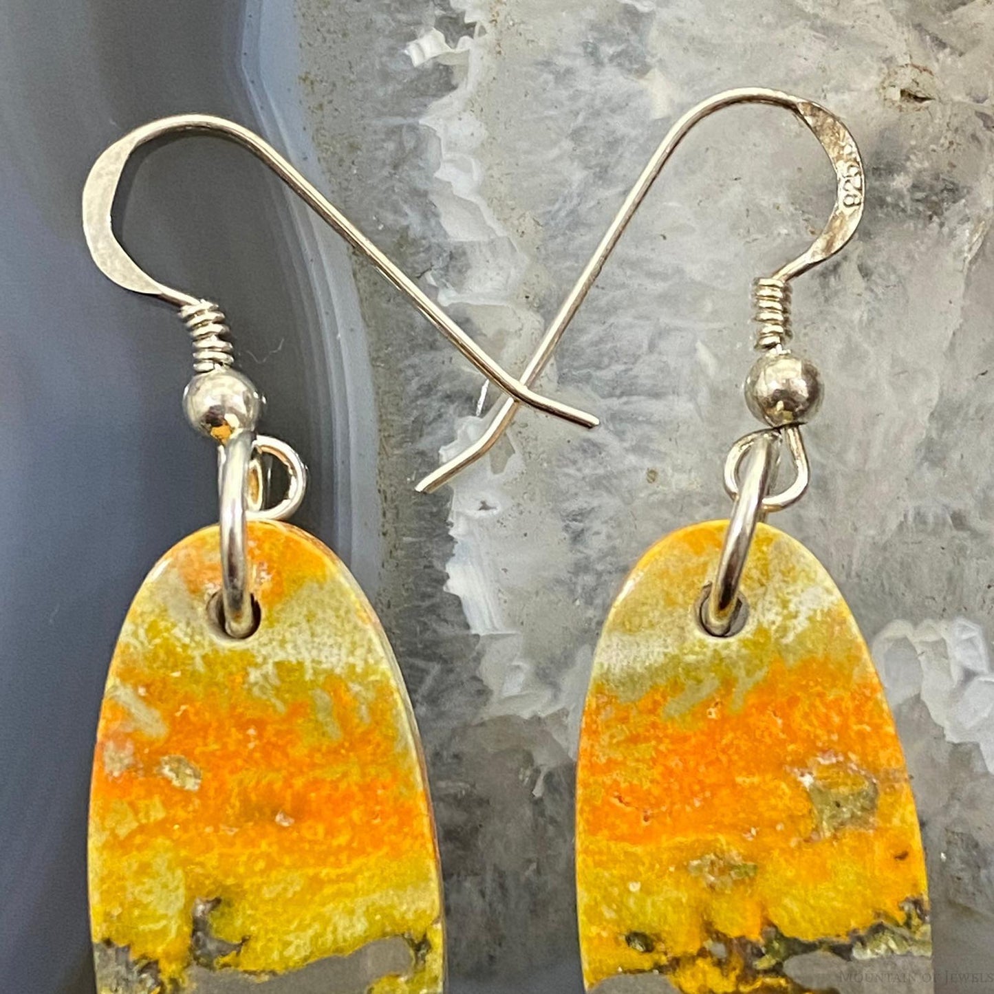 Sterling Silver Oval Bumblebee Jasper Slab Dangle Earrings For Women #005
