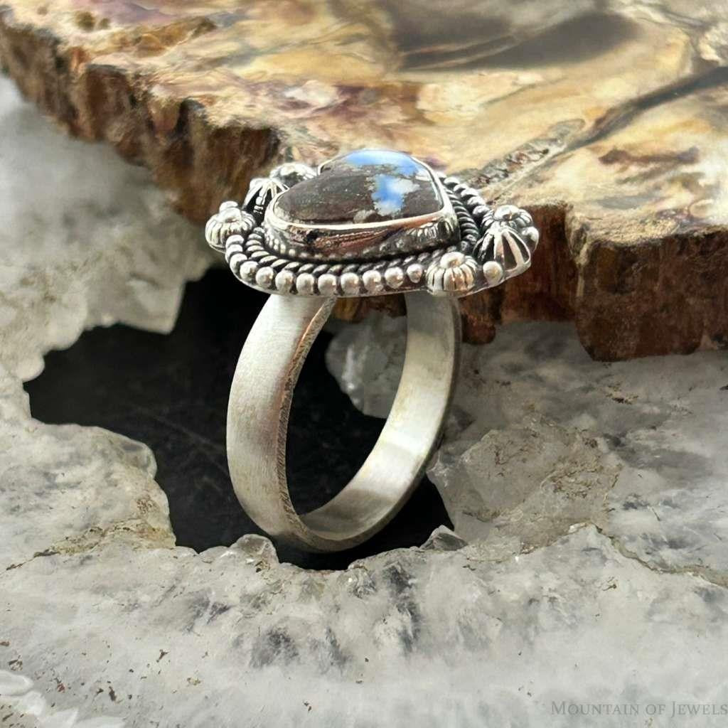Sterling Silver Southwestern Style Heart Golden Hill Turquoise Adjustable Ring For Women